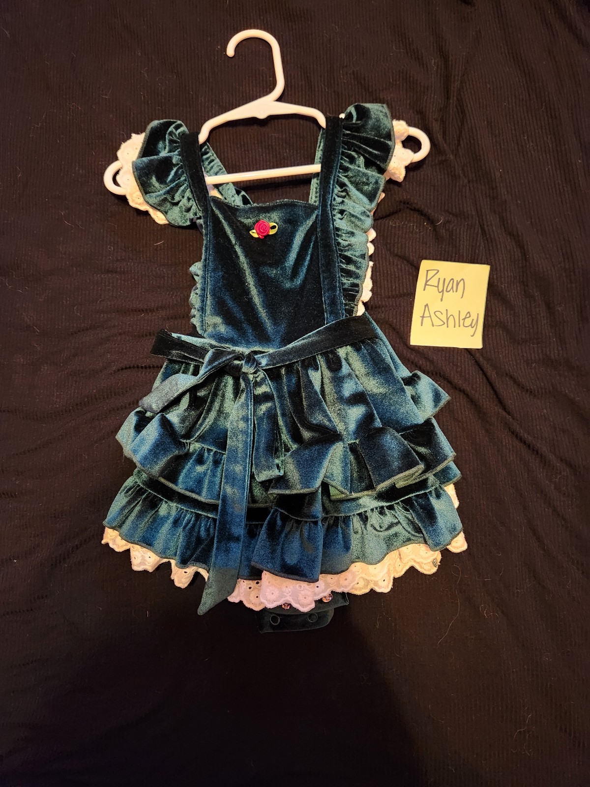 Little Bum Bums and Roses Emerald Velvet tiered dress 18/24 months