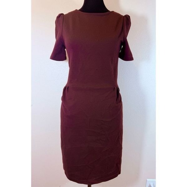 Sessun Wool Blend Burgundy Midi Short Sleeve Dress Women's Medium