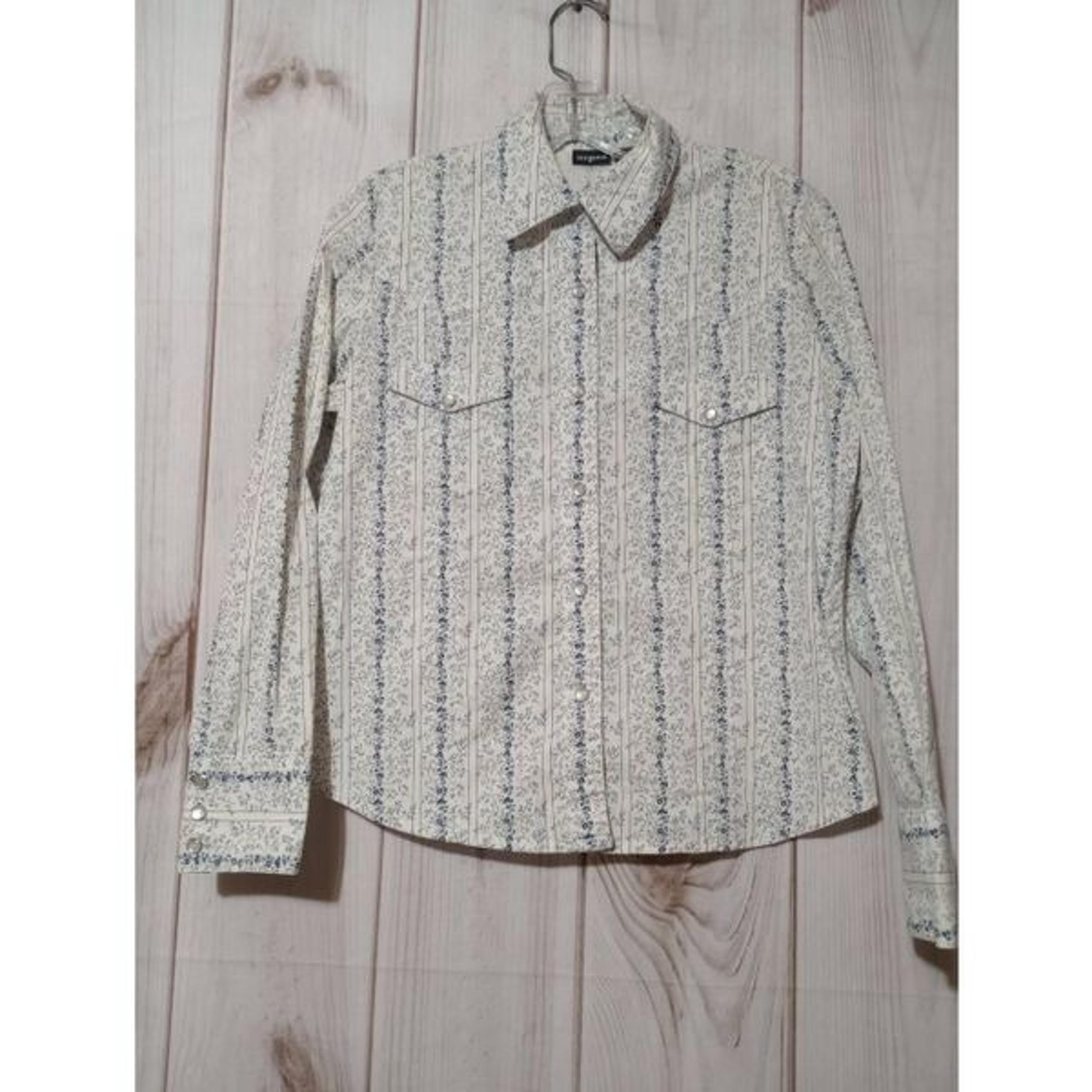 Tangents Shirt Ladies Large White Blue Pixie Floral