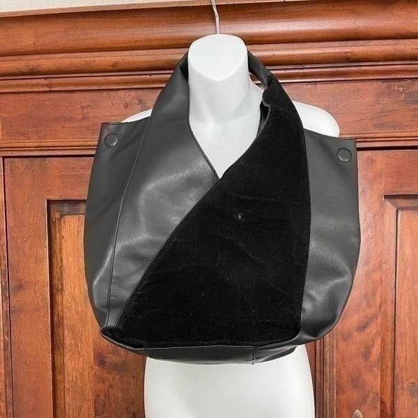 French Connection Black Suede and Faux Leather Kiera Tote Bag