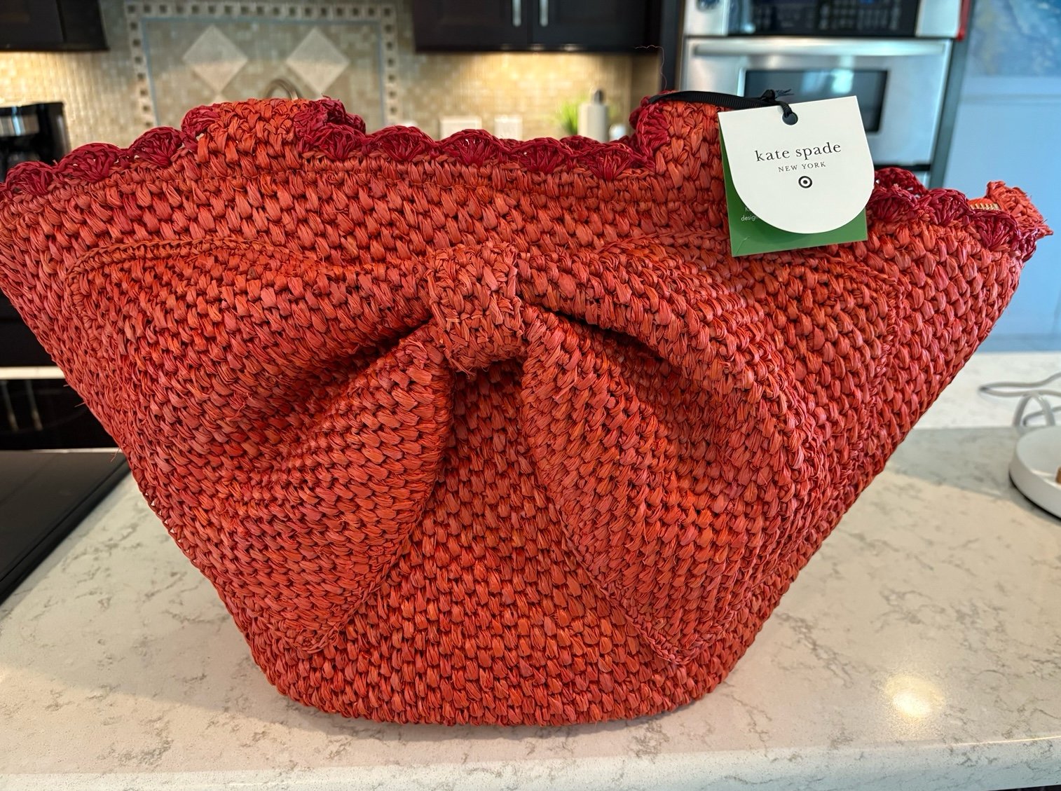 Kate spade X Target Raffia red Bow Tote Bag Natural 2025 IN HAND Ready 2 Ship