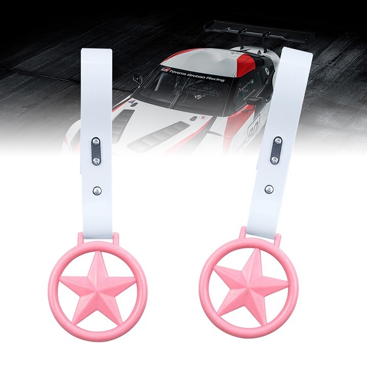 BRAND NEW 2PCS ROUND STAR PINK JDM TSURIKAWA RING White Handle Strap Drift