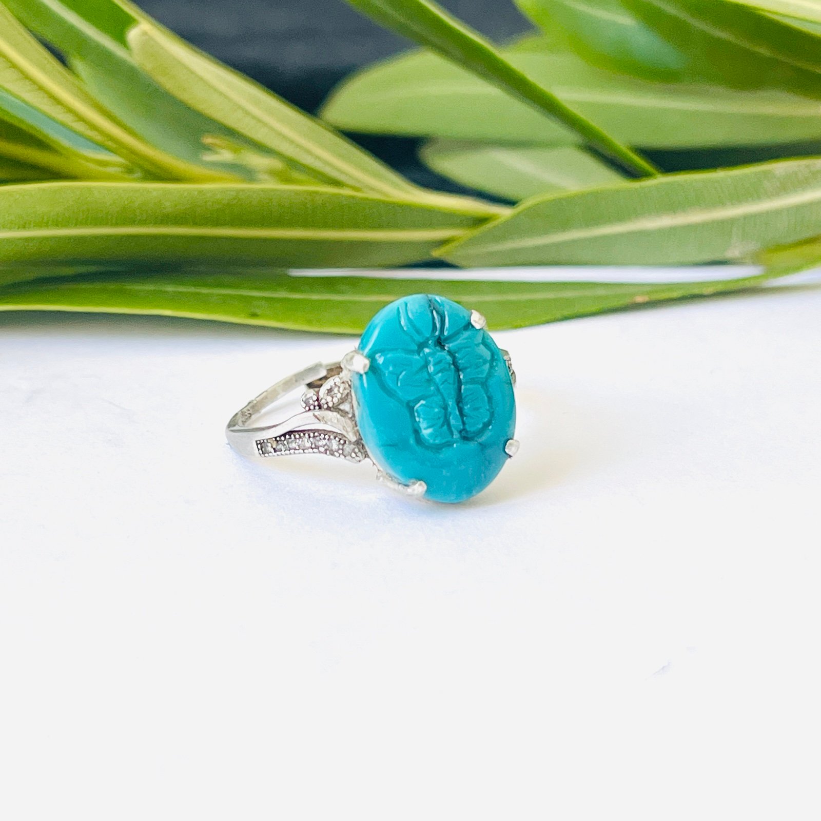 Natural Gems Turquoise Butterfly Ring,Hand-carved,Value For Money Unique Jewelry