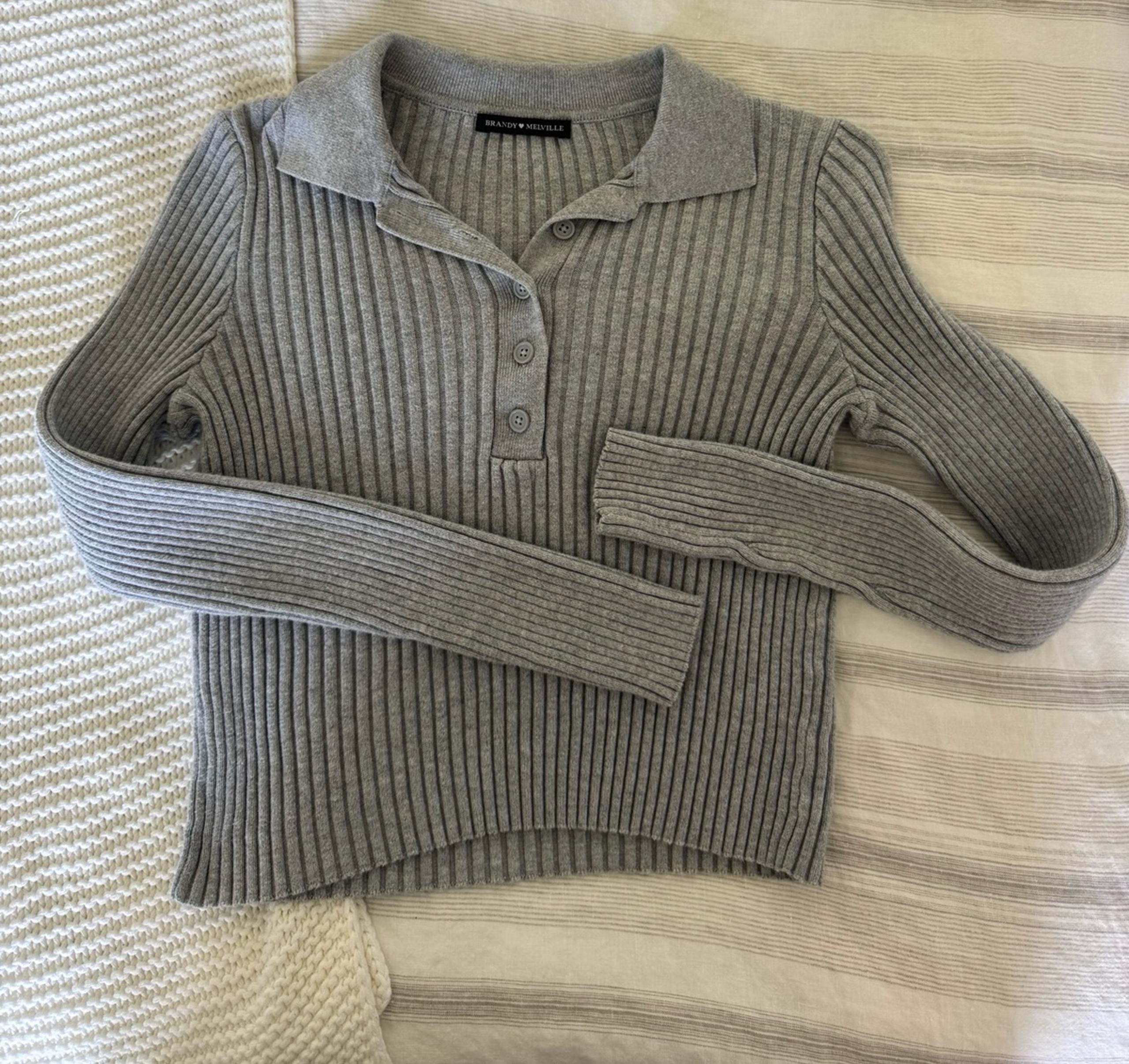 brandy melville caroline ribbed grey polo top