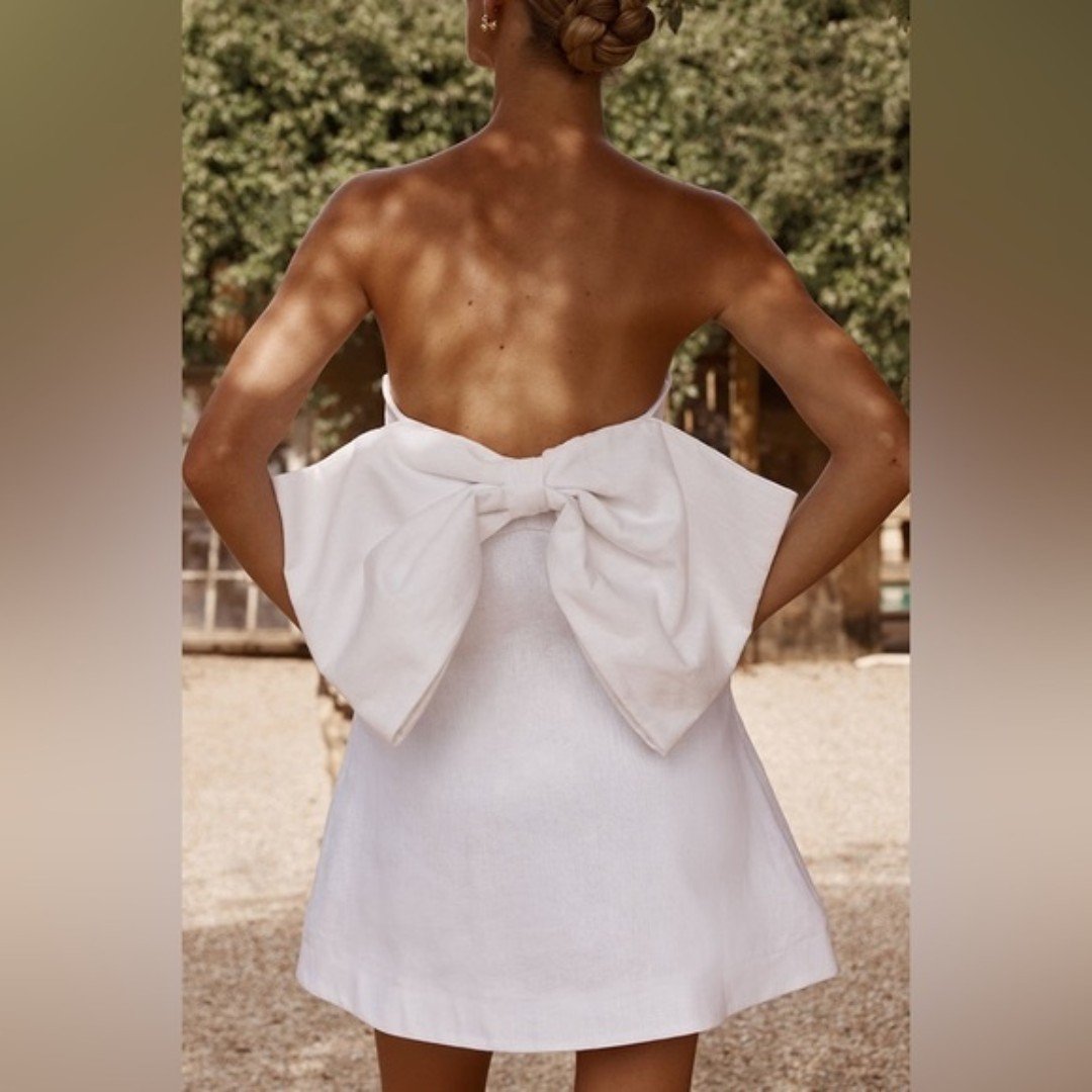 DISSH Aisle White Linen Back Bow Coquette Dainty Chic Dress, size 06 NWT