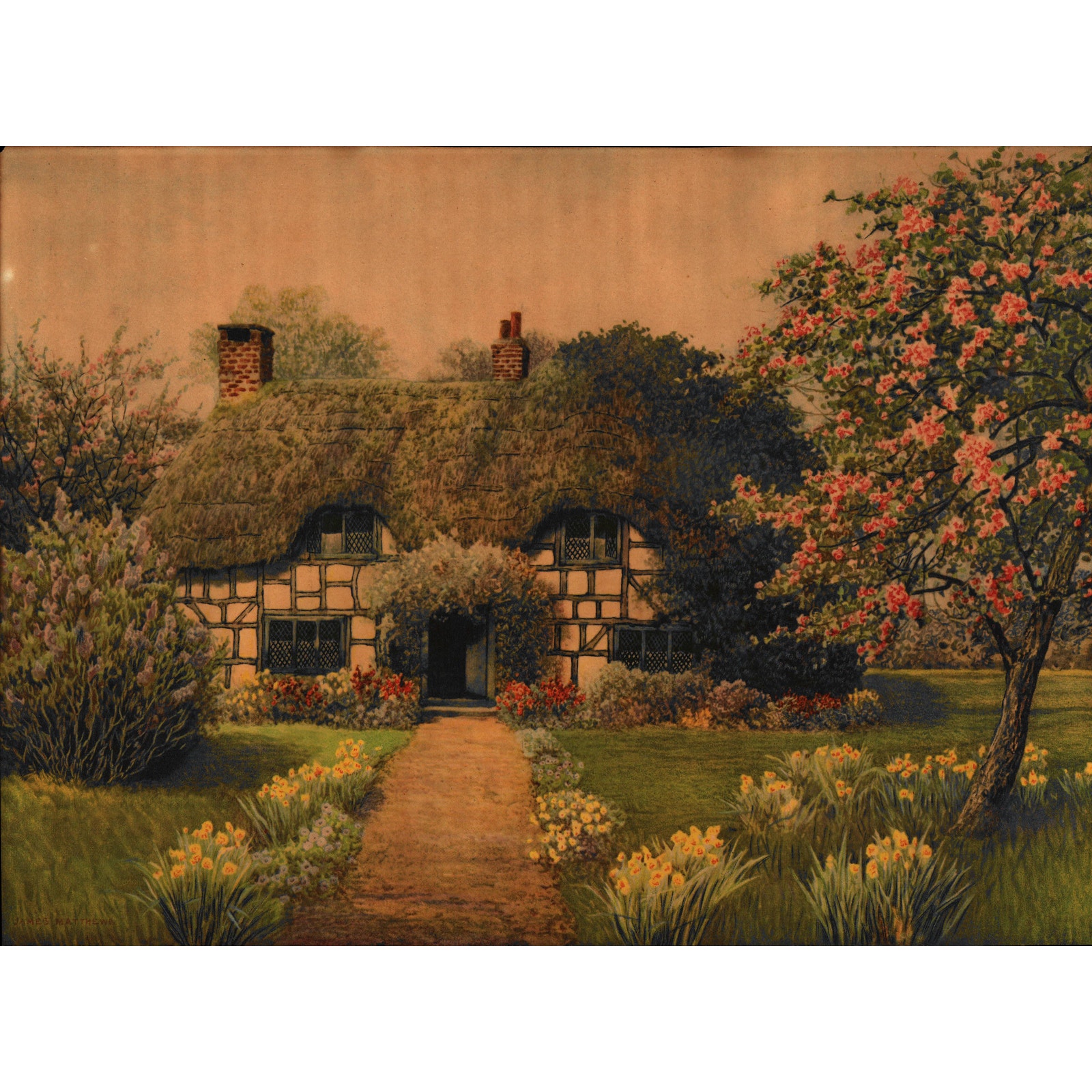 Antique c1920 Print of Love's Retreat by James Matthews 9.5x13 V1-1