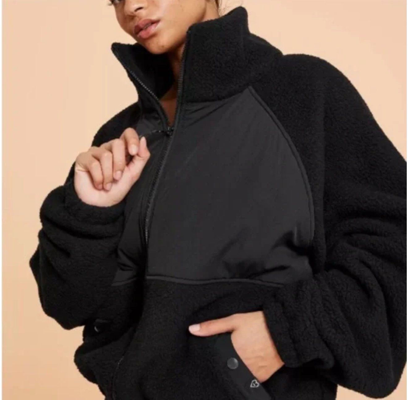 Blogilates x Target Womens Campfire Fleece Full Zip Jacket 1X Jet Black
