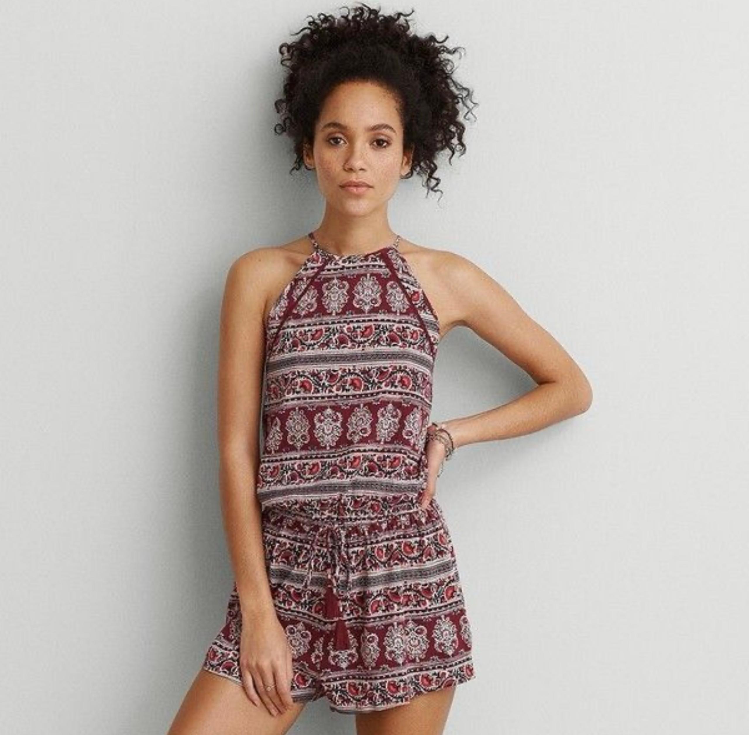 NWT American Eagle High Neck Boho Short Romper Sz M