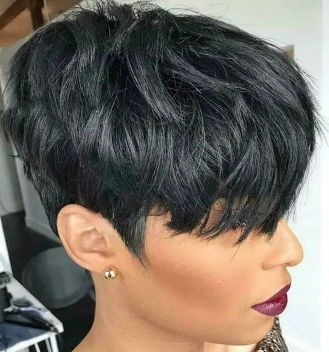 Short pixie cut wig wave wavy hair peruvian remy human hair wig