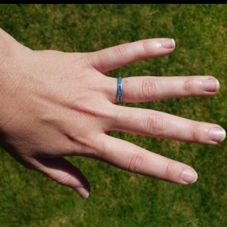 Blue Opal Sterling Silver Wedding band