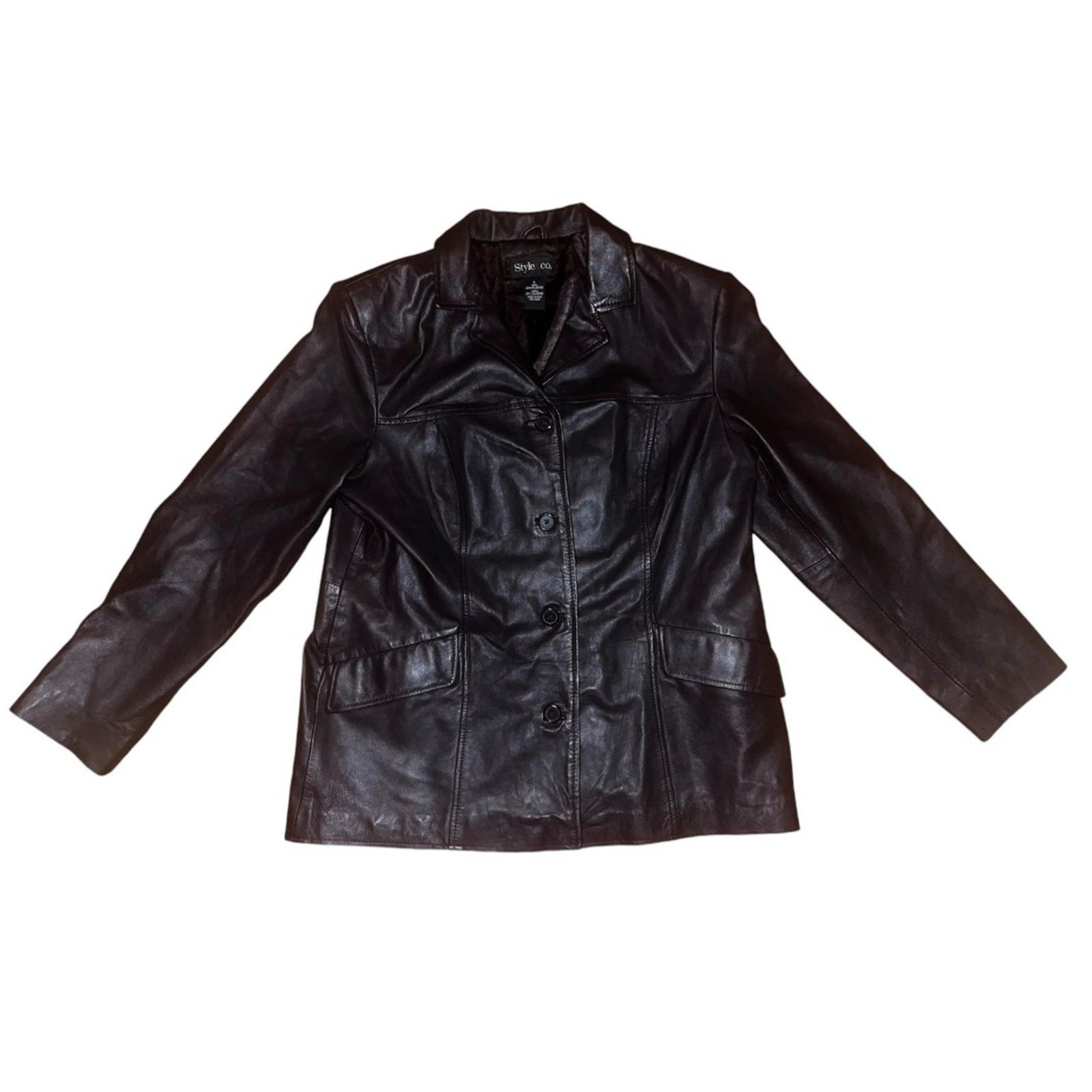 Brown Leather Women’s Jacket Style & Co Coat Size Large