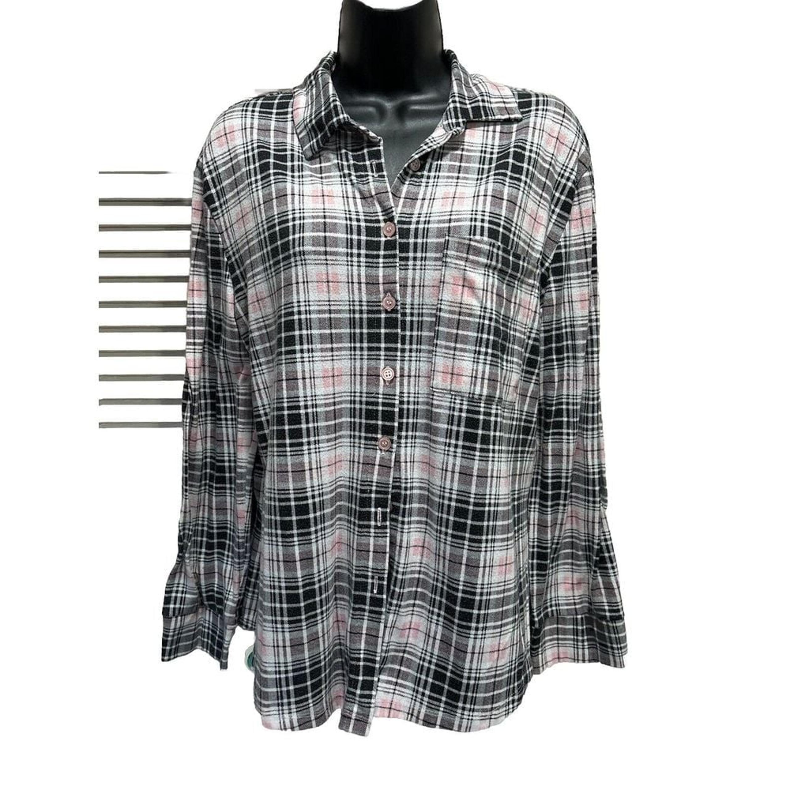 Rue 21 Plaid Flannel Pink/Black/White Button Up Long Sleeve Shirt Size Small
