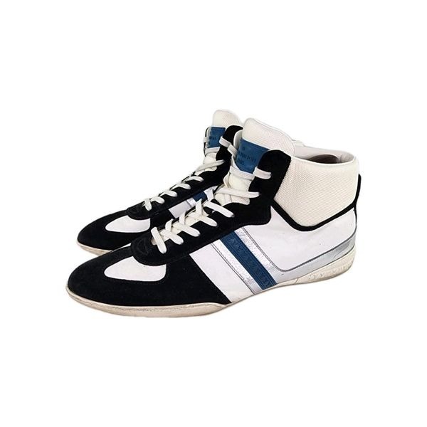 Louis Vuitton High Top Sneakers US 9.5 Men's Black Suede White Lace-Up Shoes LV