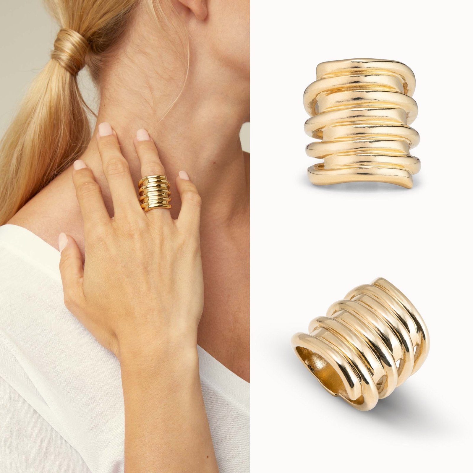 UNOde50 TORNADO Cocktail Ring - size 8.5 - Gold Plated