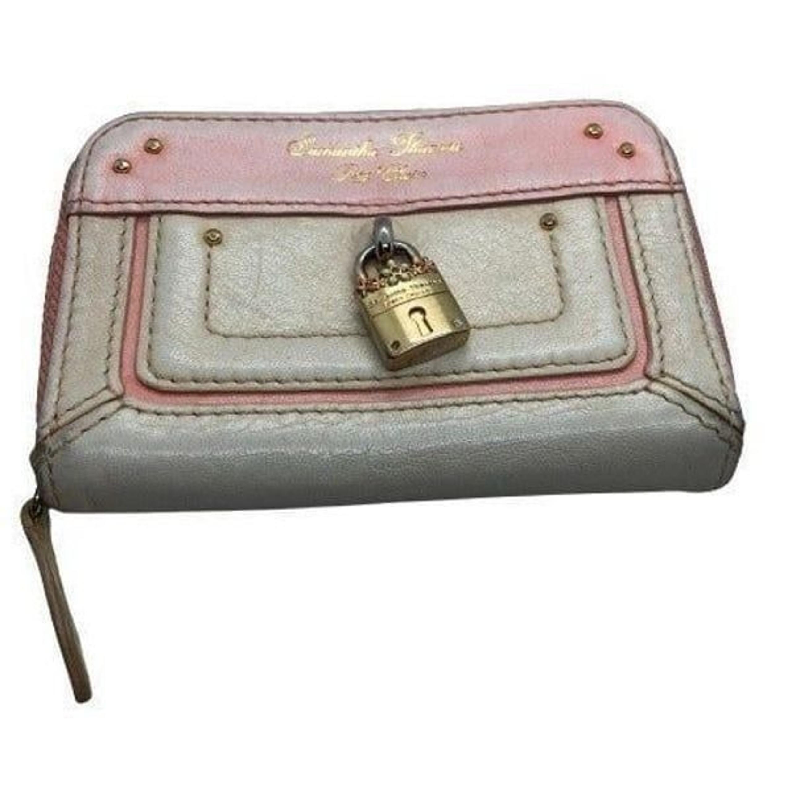 Samantha Thavasa Petit Choice Pink & White Leather Small Zip Around Wallet