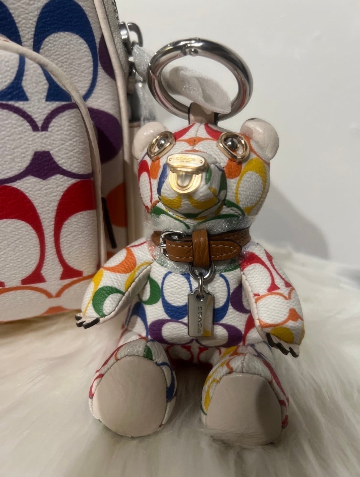 NWT COACH Rainbow Signature Bear Bag Charm <5⭐️Seller!