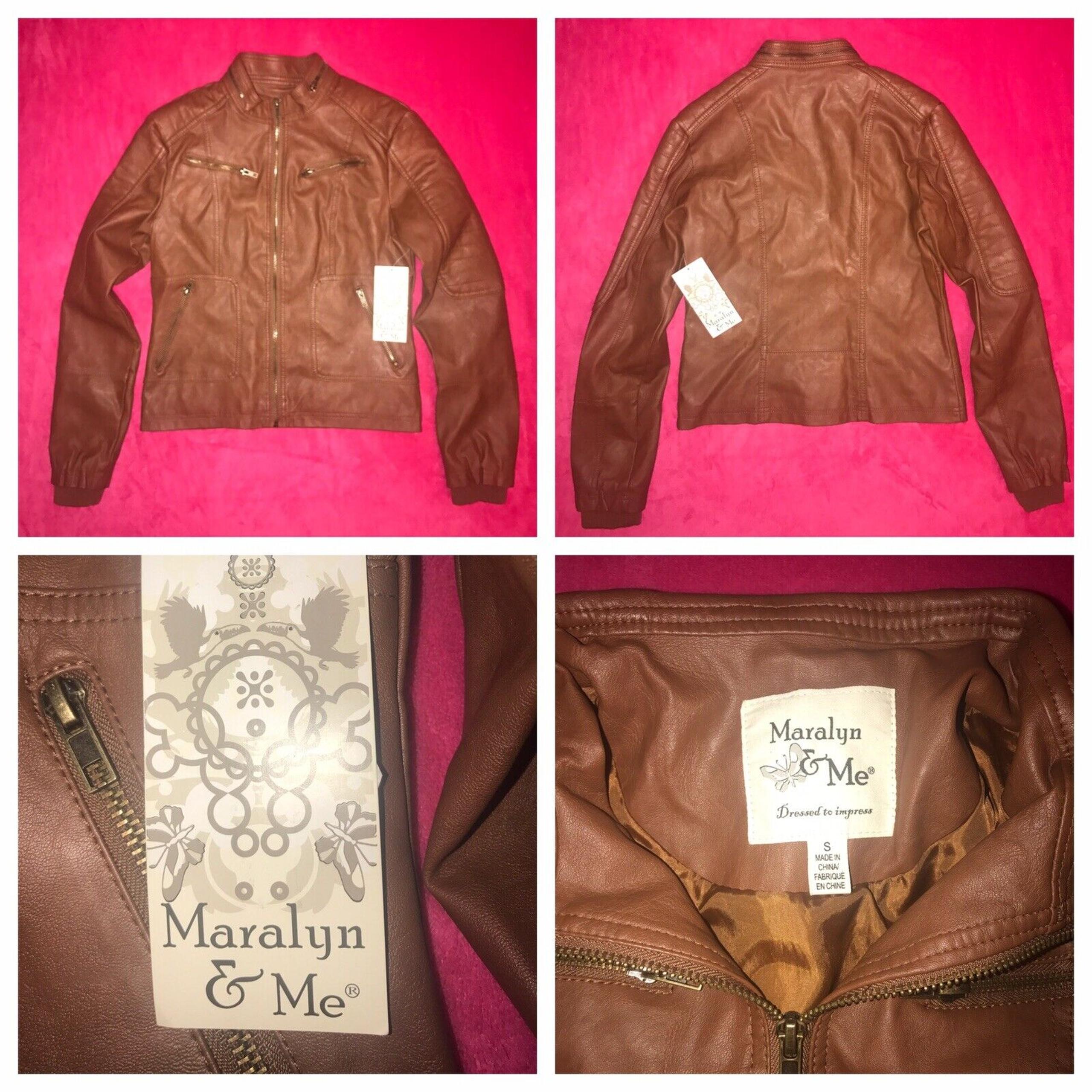 NEW Maralyn & Me Women's SMALL Brown Vegan Leather ZIPUP Biker/Motorcycle Jacket