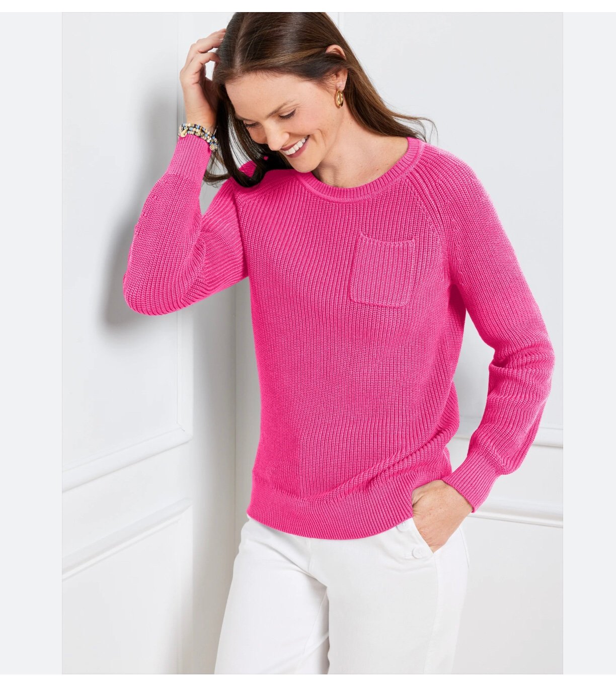 Talbots PATCH POCKET CREWNECK SWEATER.