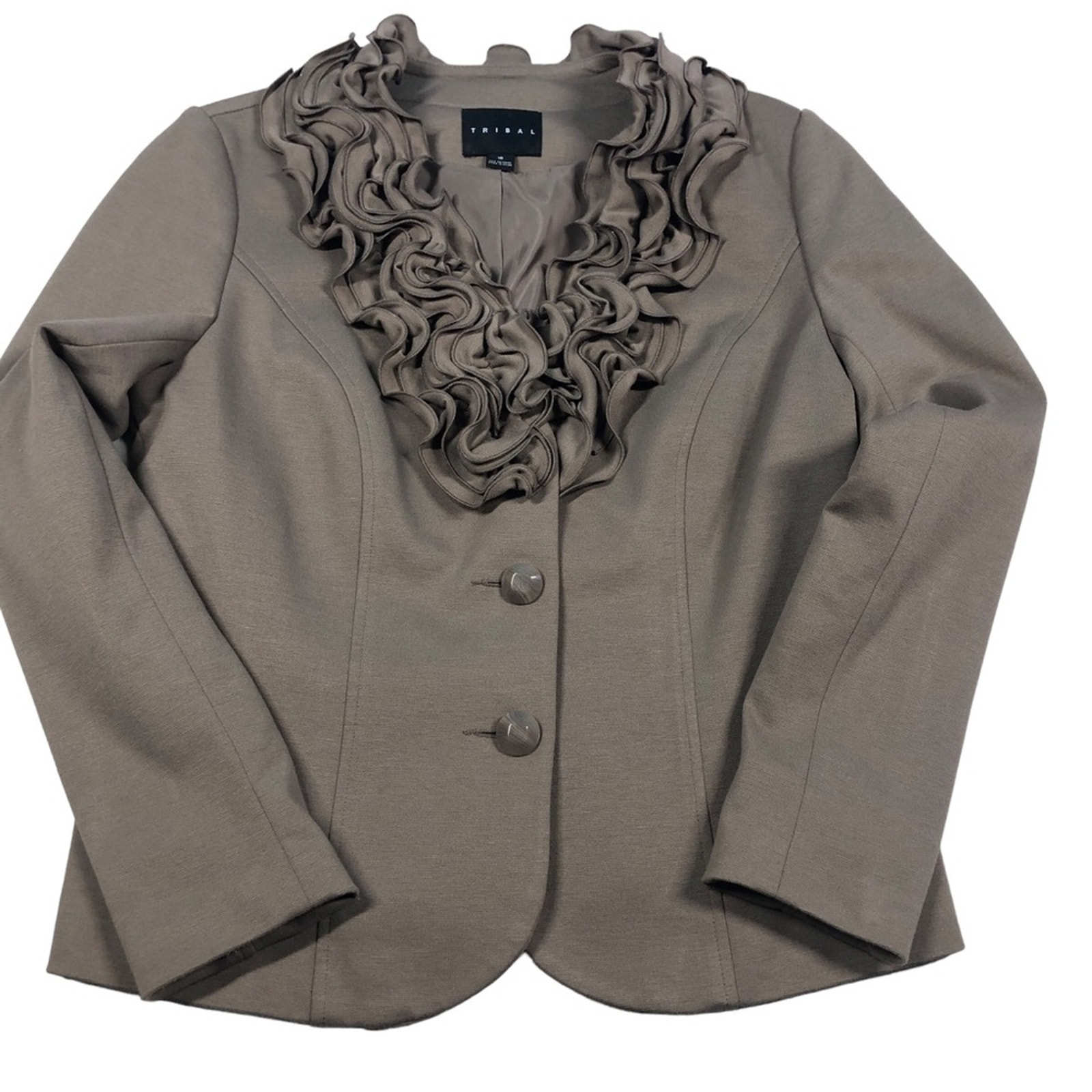 Tribal Taupe French art to wear rosette stretch blazer 10