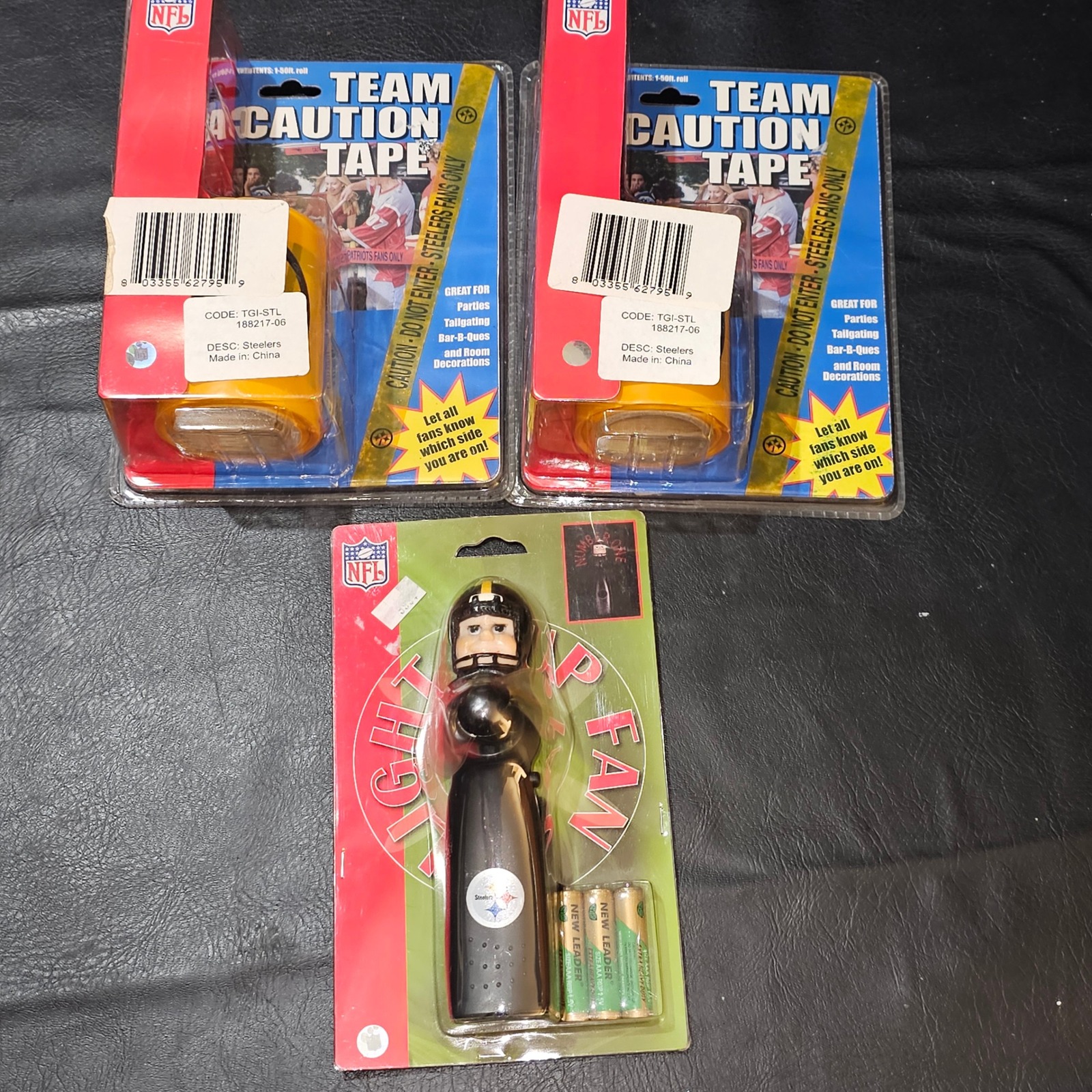 NIP NFL Pittsburgh Steelers Caution Tape & Light Up Fan Lot New Sealed
