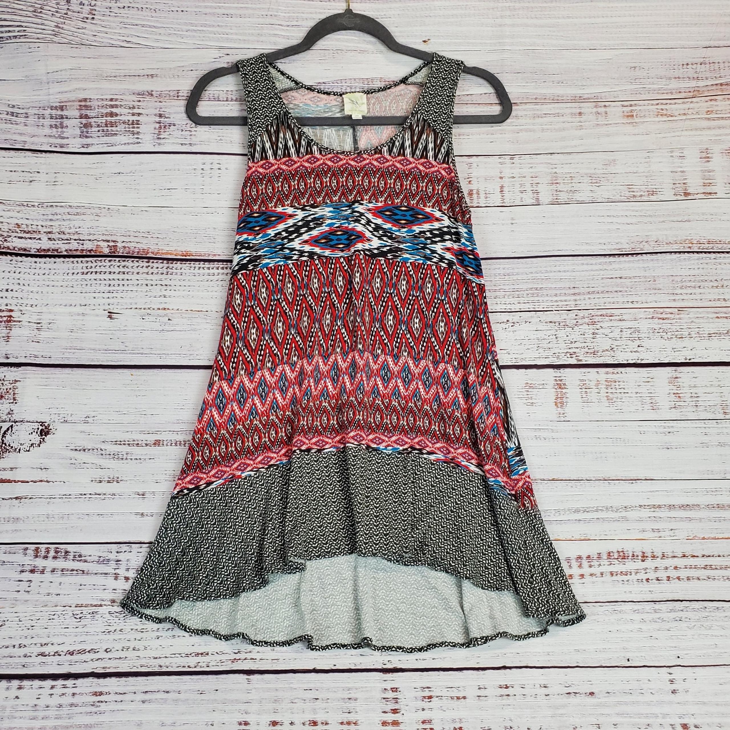Anthropologie Weston Wear Bird Tank Mini Dress Bohemian Swing Hi Lo Hem Size S