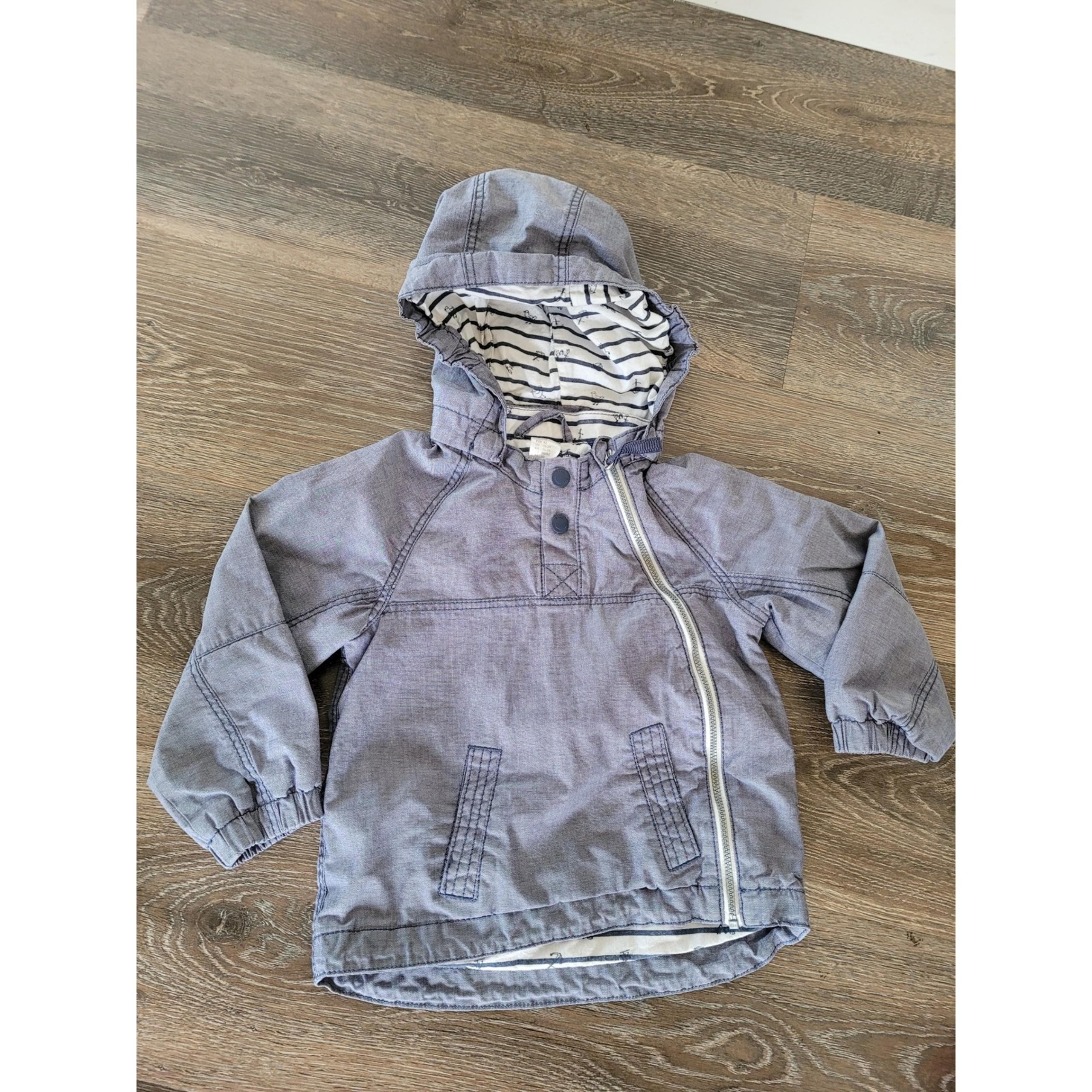 H&M Hooded Jacket Full Zip Lightweight Blue Striped Lining Size 1 1/2-2Y #5