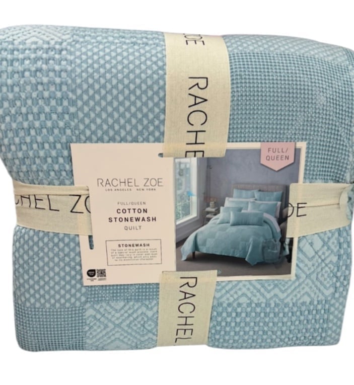 Rachel Zoe Full/Queen Blue Cotton Stonewash Quilt 88”x92”