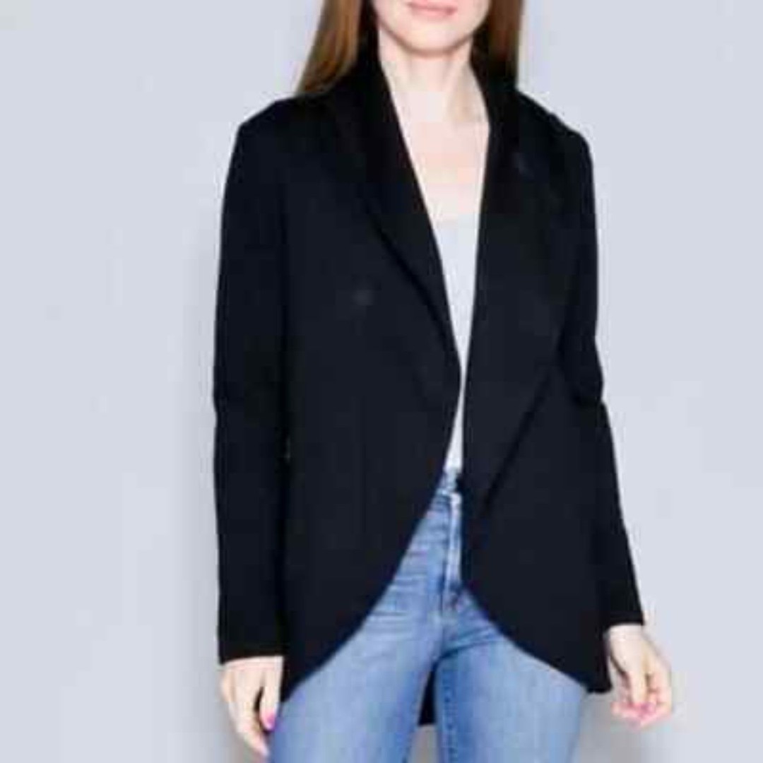 JAMES PERSE Women's Black French Terry Draped Open Cardigan Sweater Size Medium