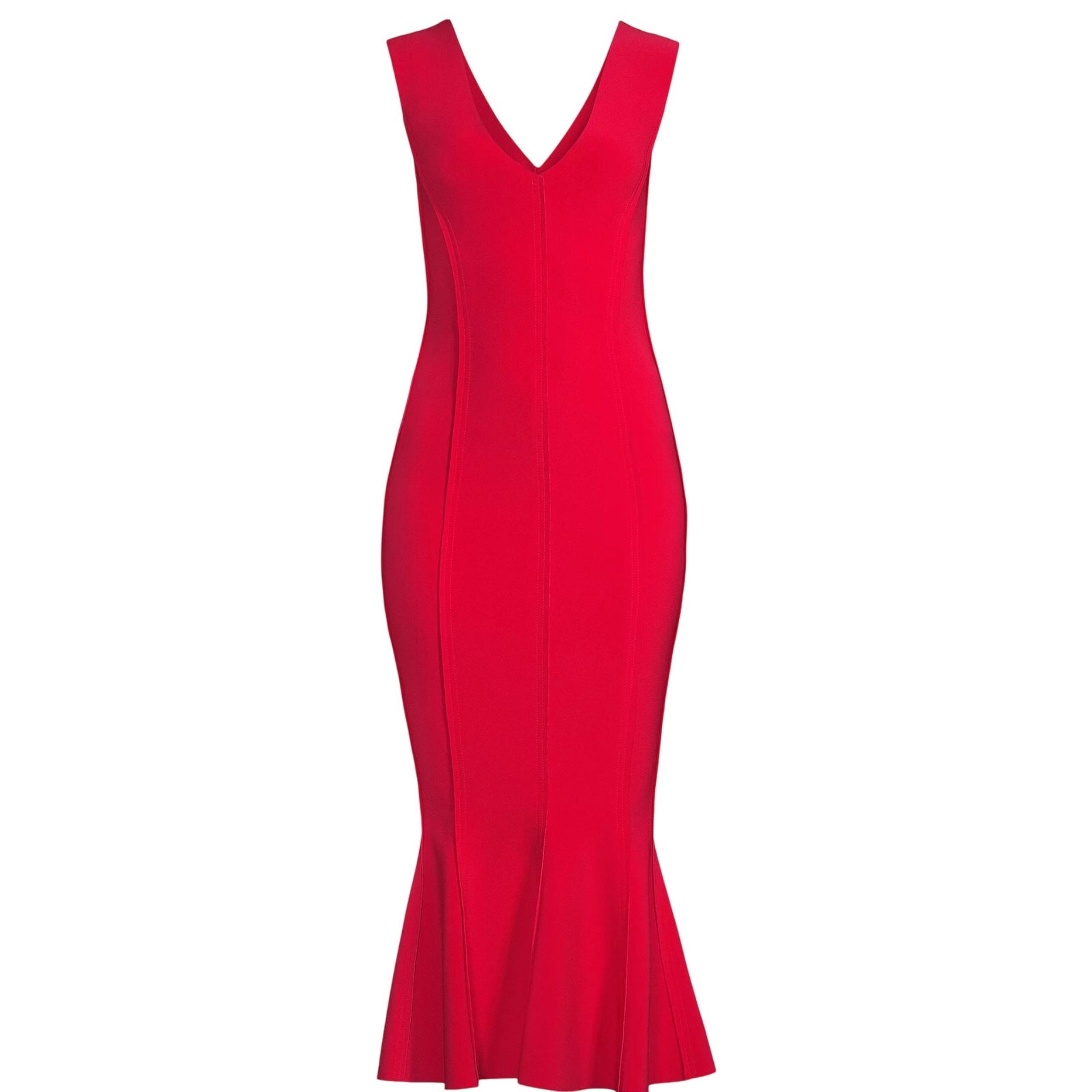 Norma Kamali Women's Grace Sleeveless Flounce-Hem Midi Dress Red Size S NWT