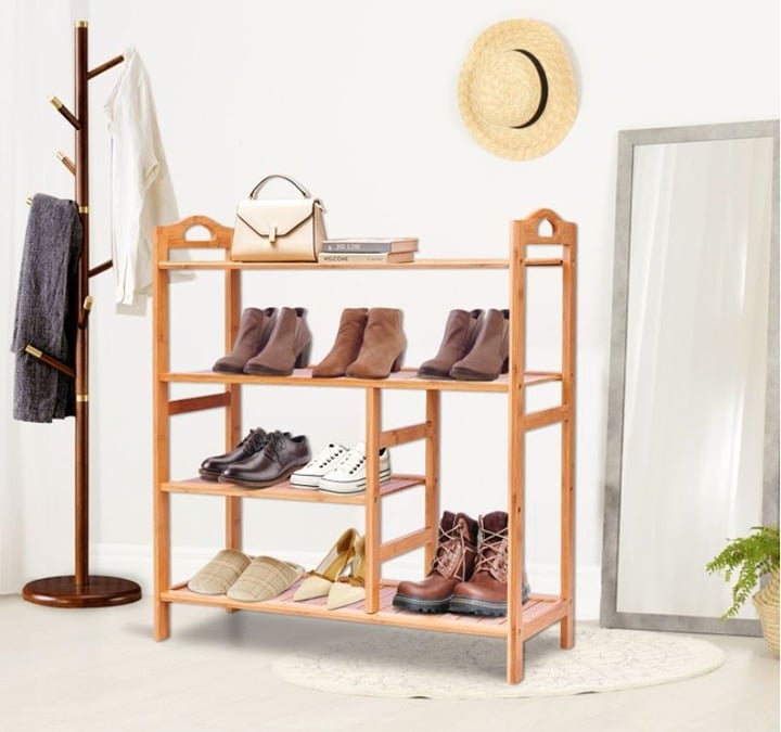 Furniture Home Décor 4 Tiers Multifunction Bamboo Storage Shoe Rack L2