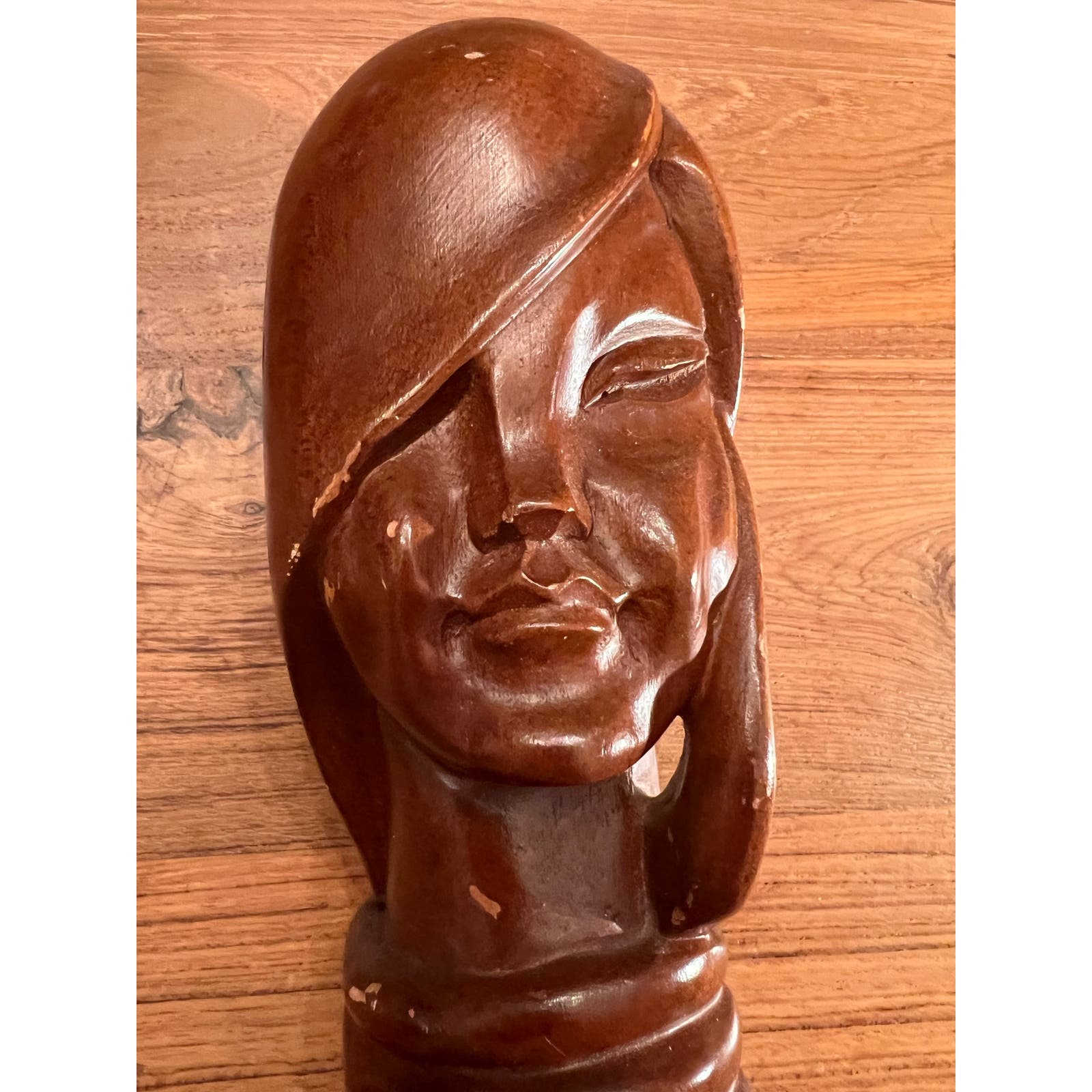 Mid Century Modern Art Deco Style Hand Carved Female Bust 12 Tall 1950's-1960's