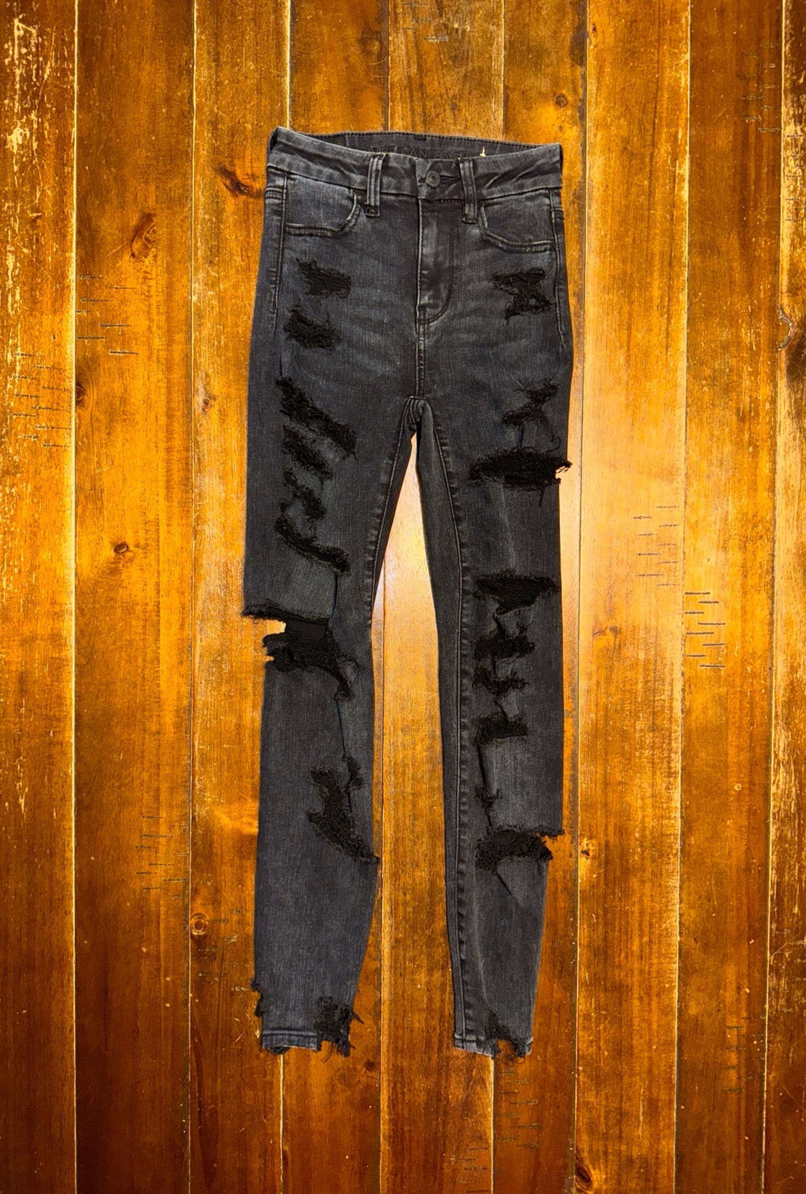 American Eagle super distressed look Super Hi-Rise Jegging jeans