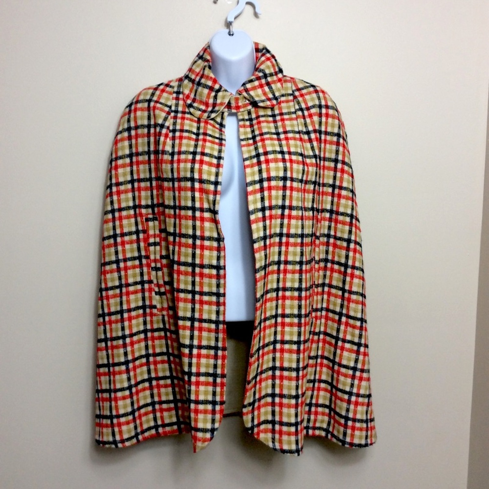 Vintage 60s/70s handmade plaid striped cape.