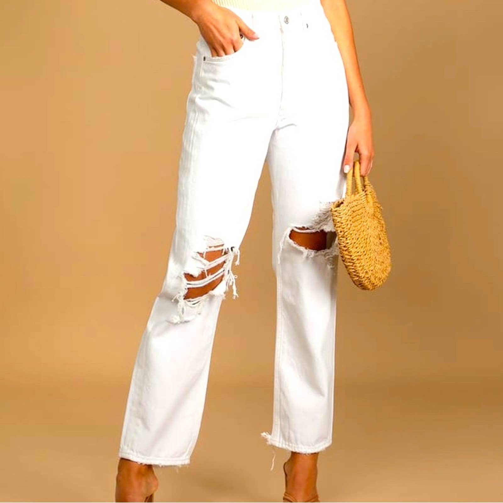 90's White Mid-Rise Distressed Loose Fit Jeans 178
