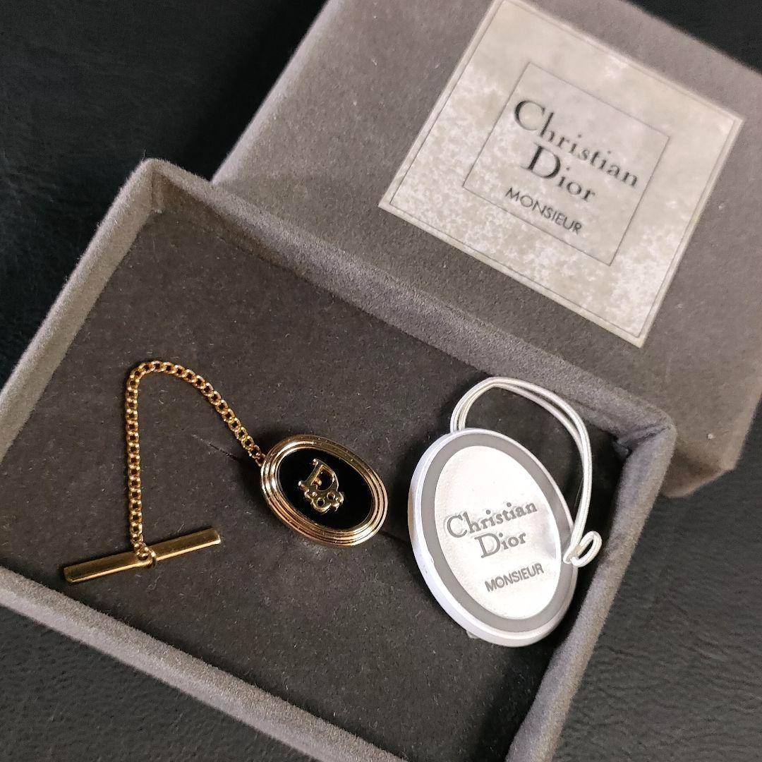 【Excellent Condition】Dior Tie Pin Gold Black Round Logo
