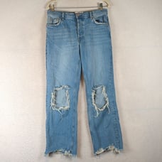 We The Free People Distressed Raw Hem Button Fly Cropped Denim Jeans Waist 26