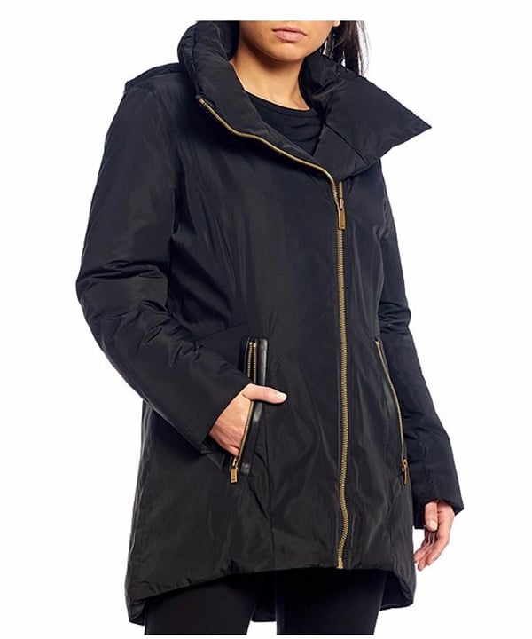 DONNA KARAN WOMENS’D STAND UP COLLAR ASYMMETRICAL ZIP PUFFER CIAT NWT L