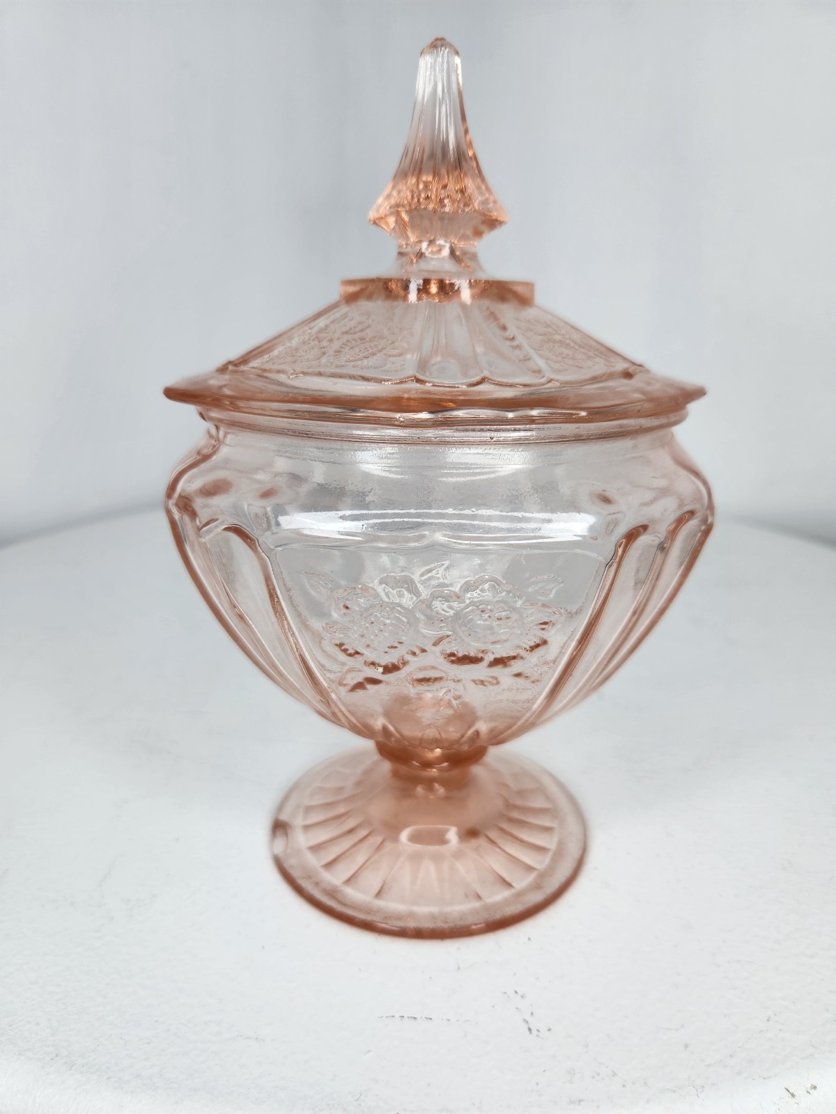Vintage Pink Depression Glass Lidded Candy Dish Compote