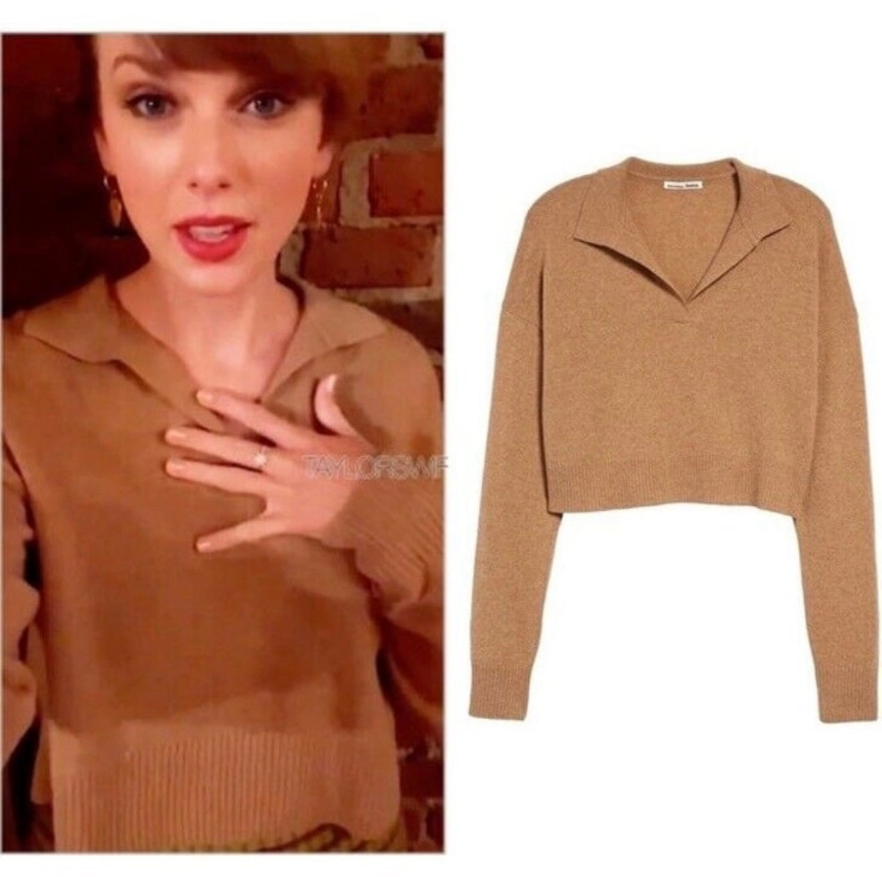 Reformation Jeans Women’s Size Xl Cashmere Polo Sweater Camel Tan Brown Crop