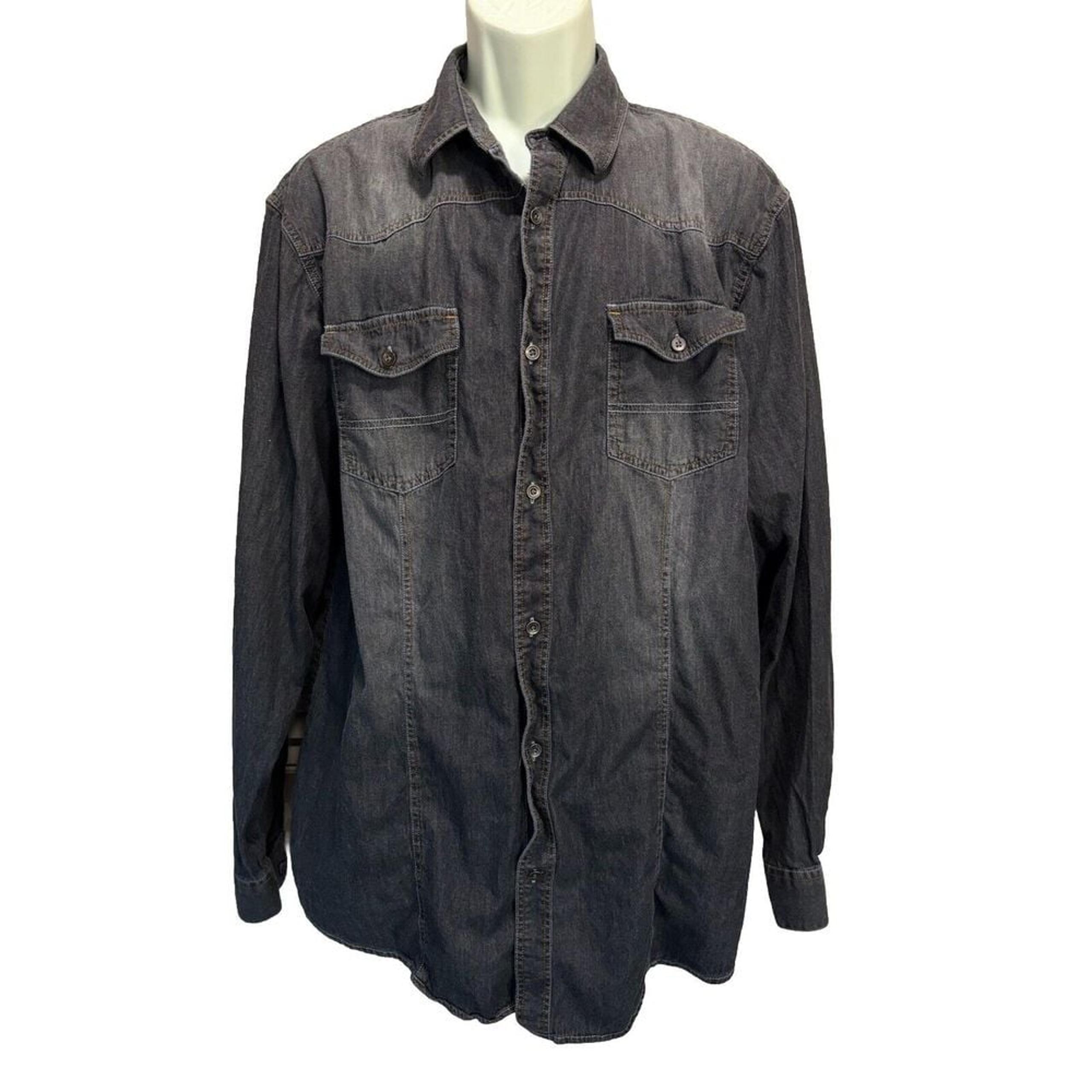 Coastal Gray Wash Button Up Long Sleeve Shirt Size XL Pockets Logo Cotton