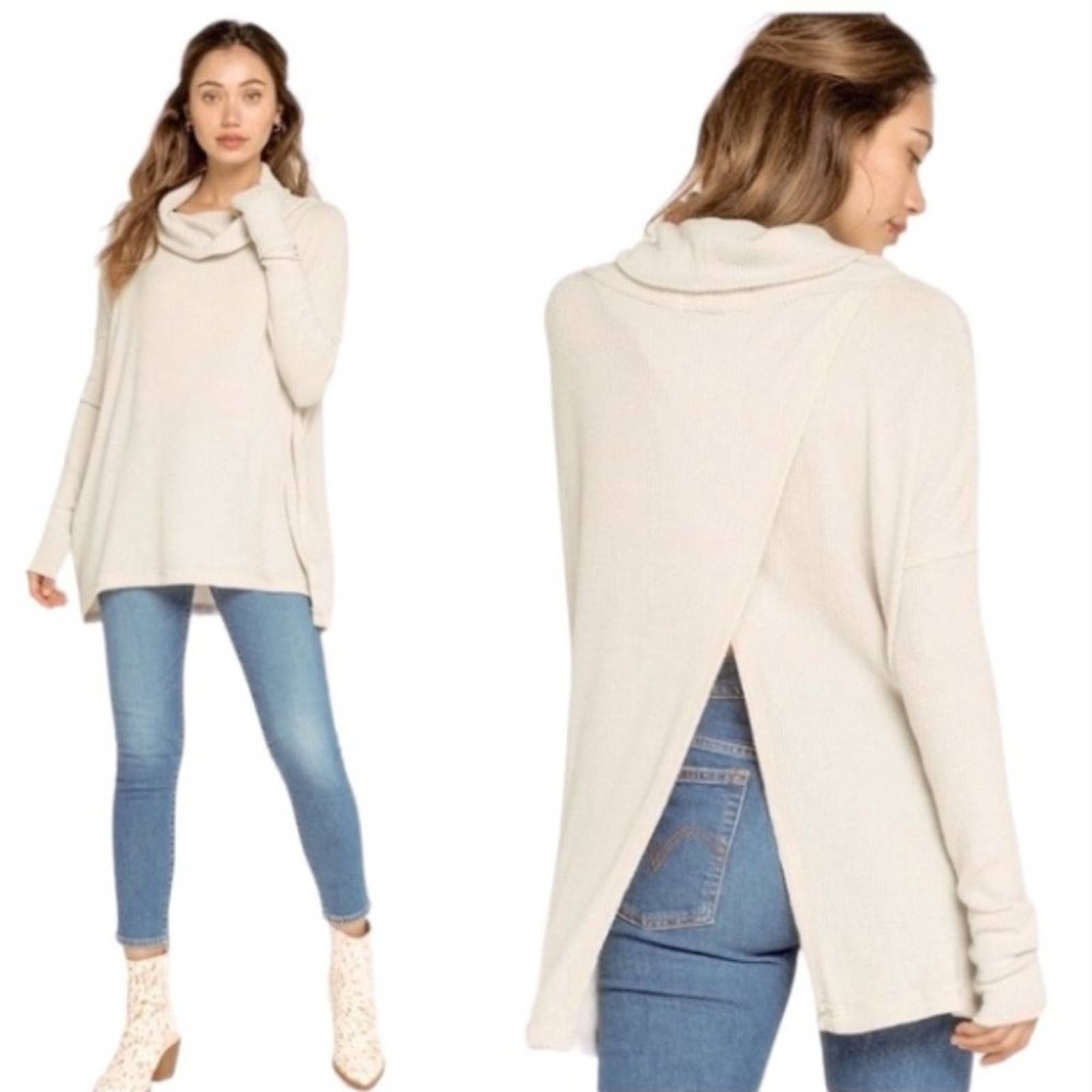 Free People Juicy Long Sleeve Waffle Knit Thermal Top Stone Cold M NWT