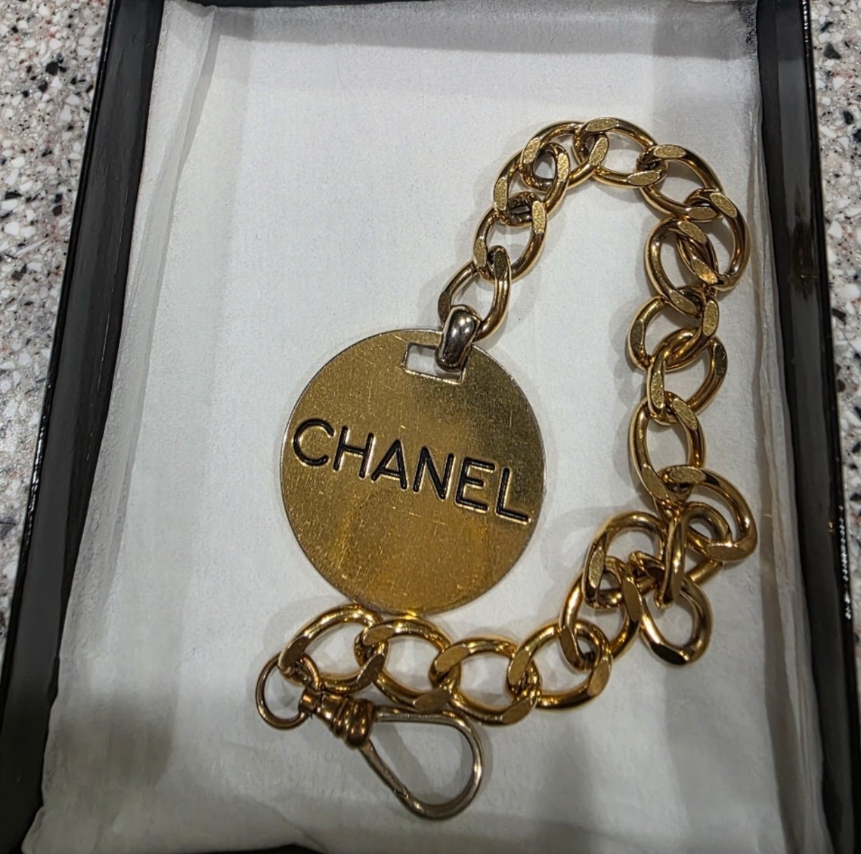CHANEL RUE 21 Cambon Metal Logo And Paris Gold Chain Bag Charm Pendant