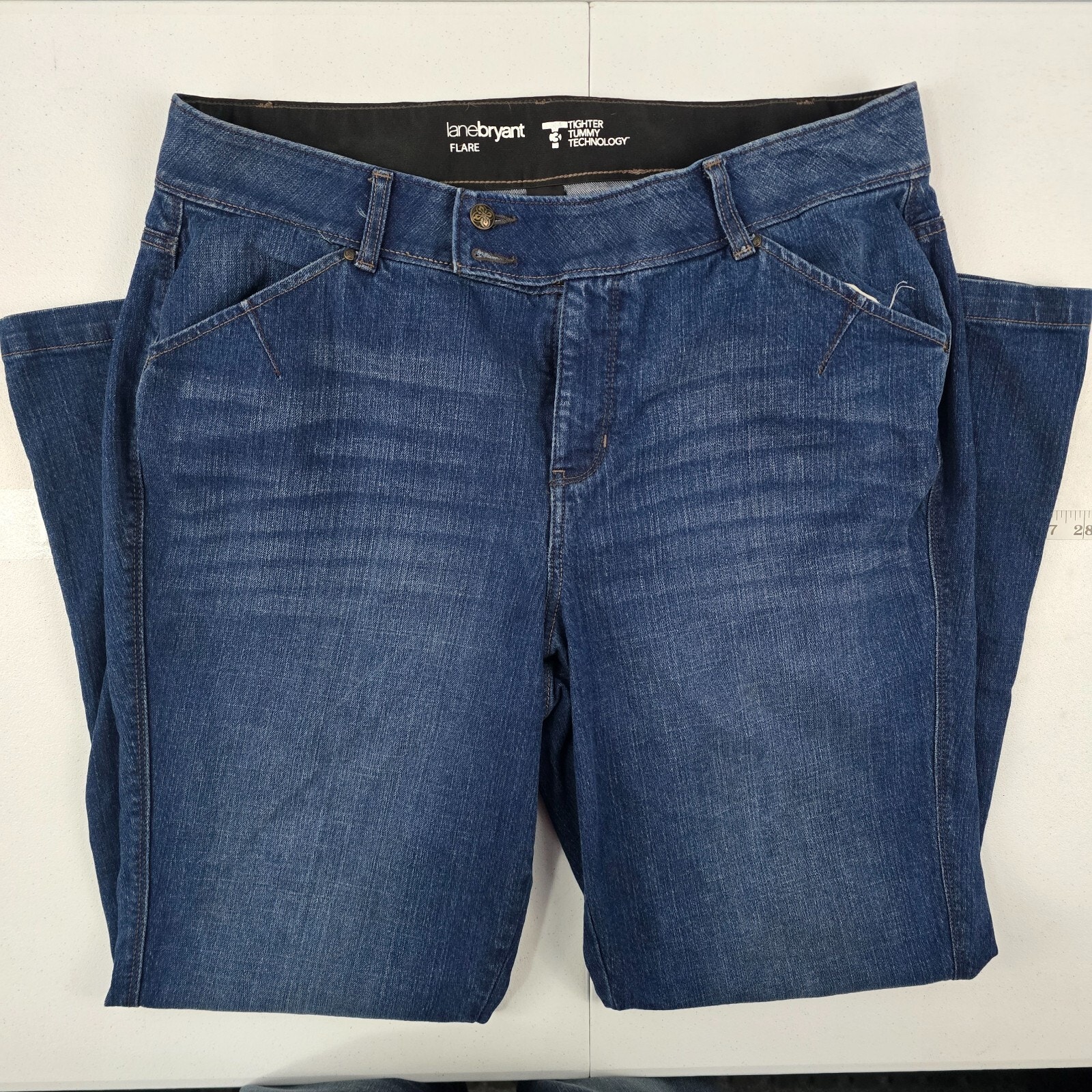 Lane Bryant flare jeans tighter tummy size 18 womens plus blue 5202