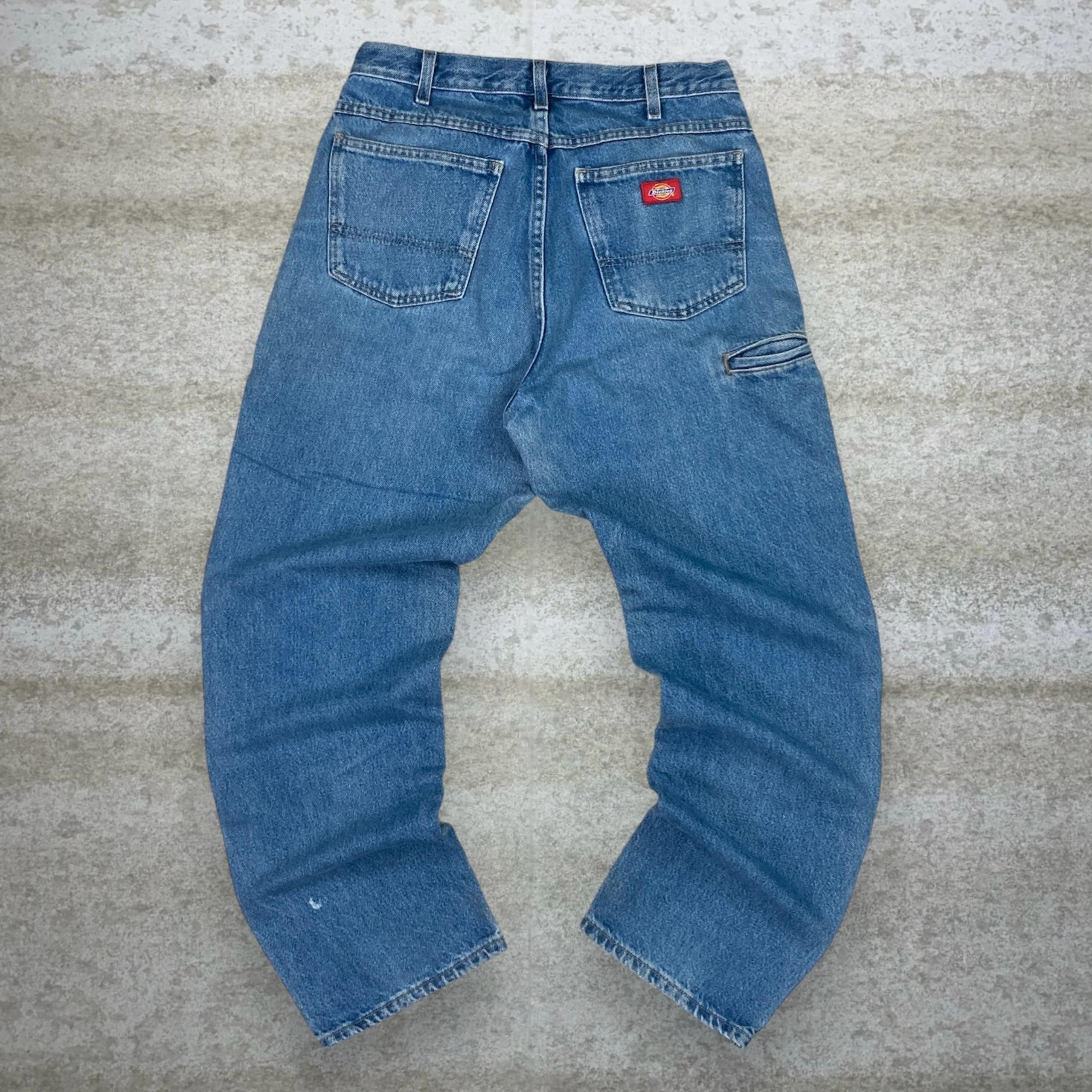 Vintage Dickies Carpenter Jeans Double Knees Baggy Wide Leg Fit Medium Wash 90s