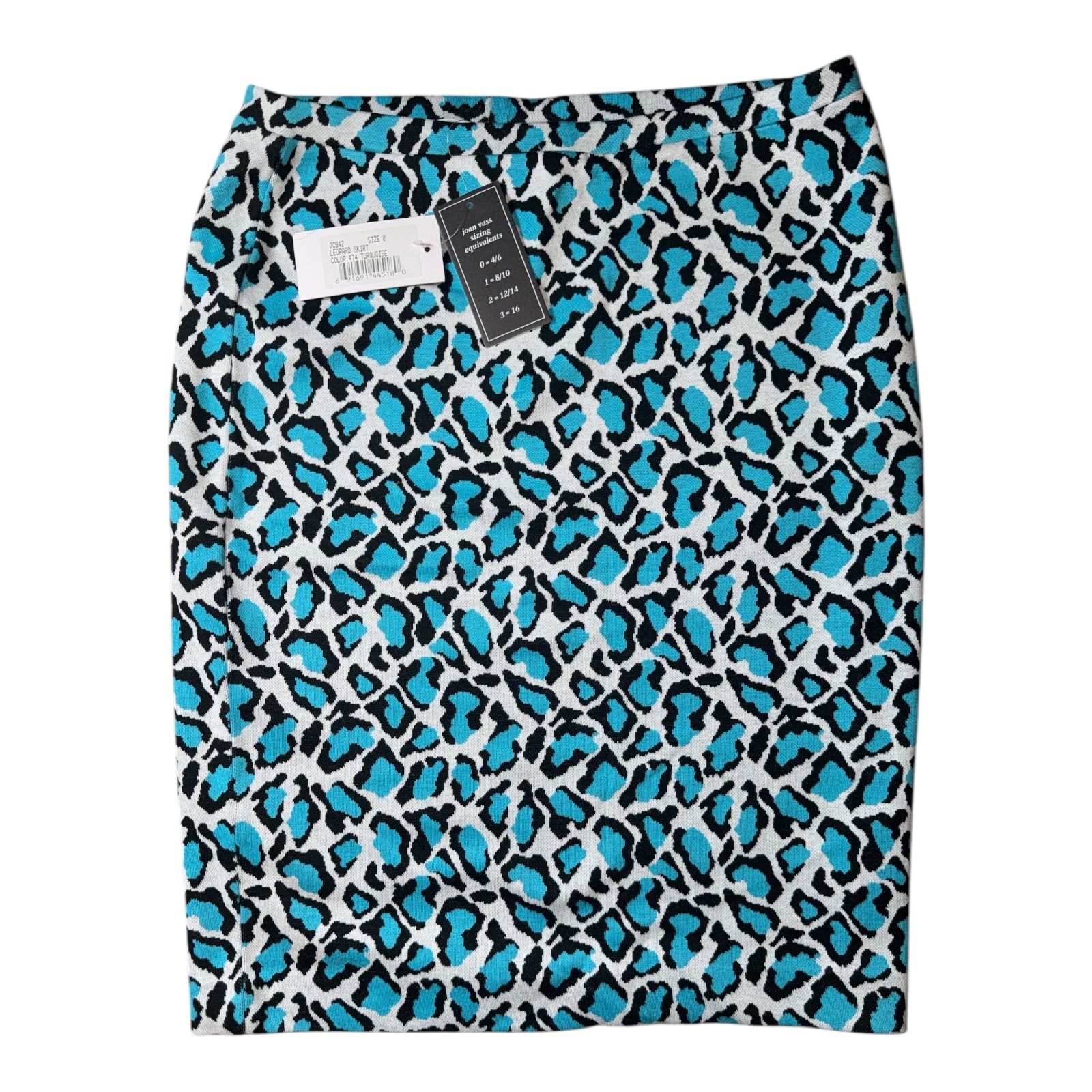 Joan Vass New York Dress Leopard Turquoise Skirt Style # JC942 Women's Sz 0