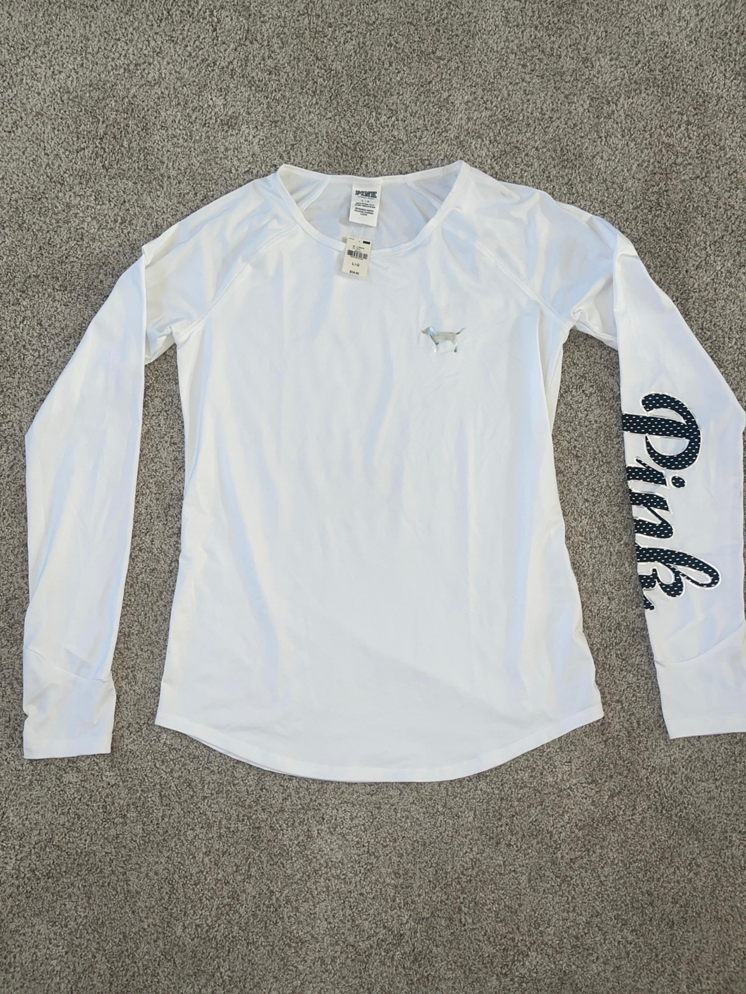 NWT Victoria’s Secret PINK White Long Sleeve Performance Shirt NEW