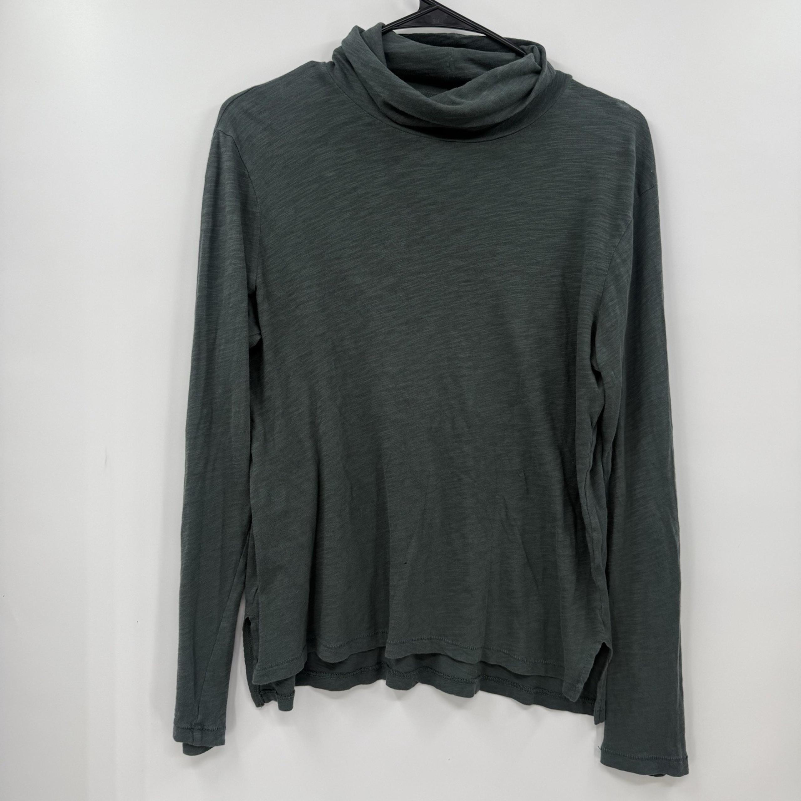 Madewell  Woman's Whisper Cotton Turtleneck Top Olive Size Medium