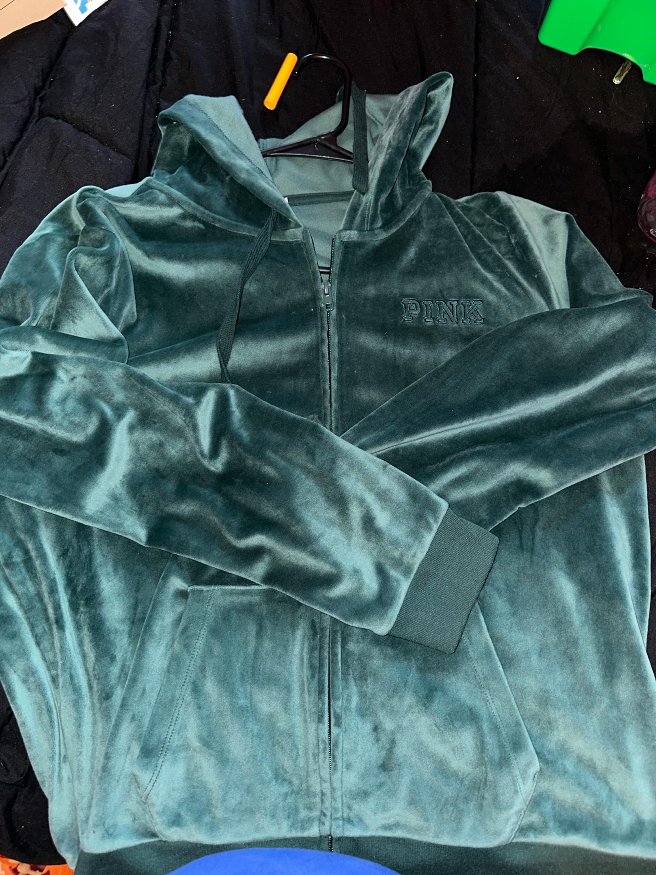 VS green velvet zip up - PINK