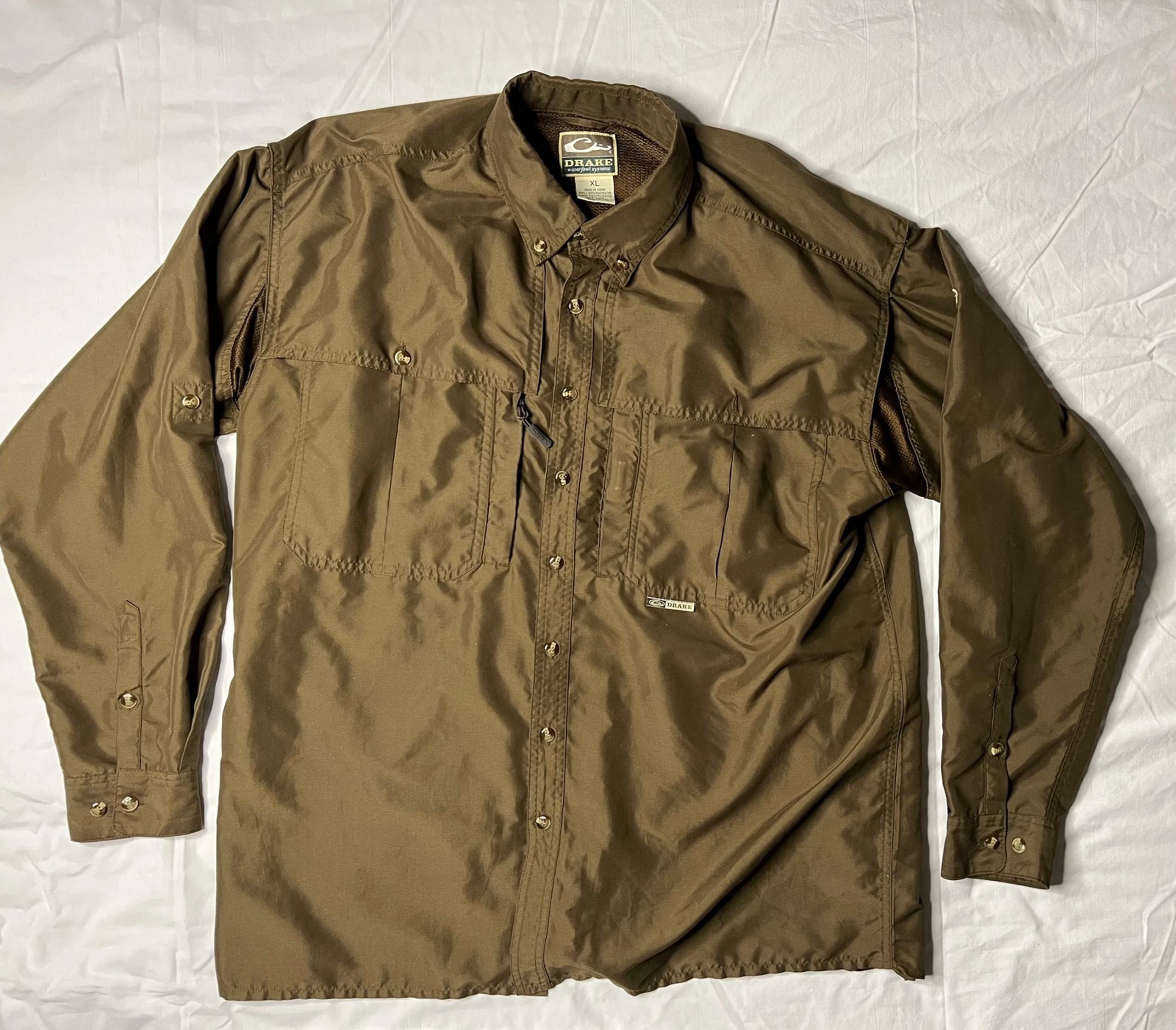 Drake Waterfowl Shirt Men’s Size XL Brown Long Sleeve Button Up Vented Fishing