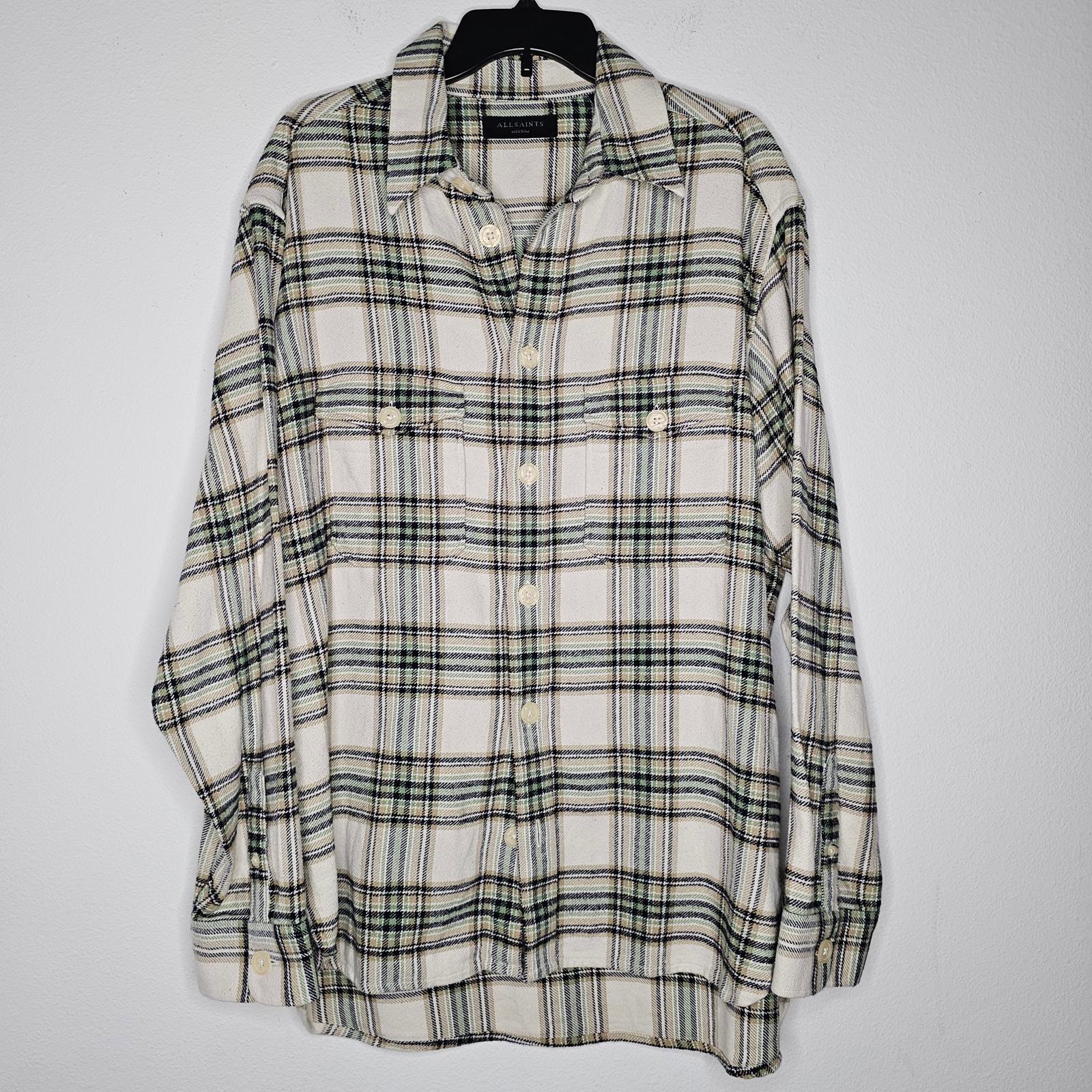 NWT All Saints Men's Villa White/Allegre LS Shirt Size Medium